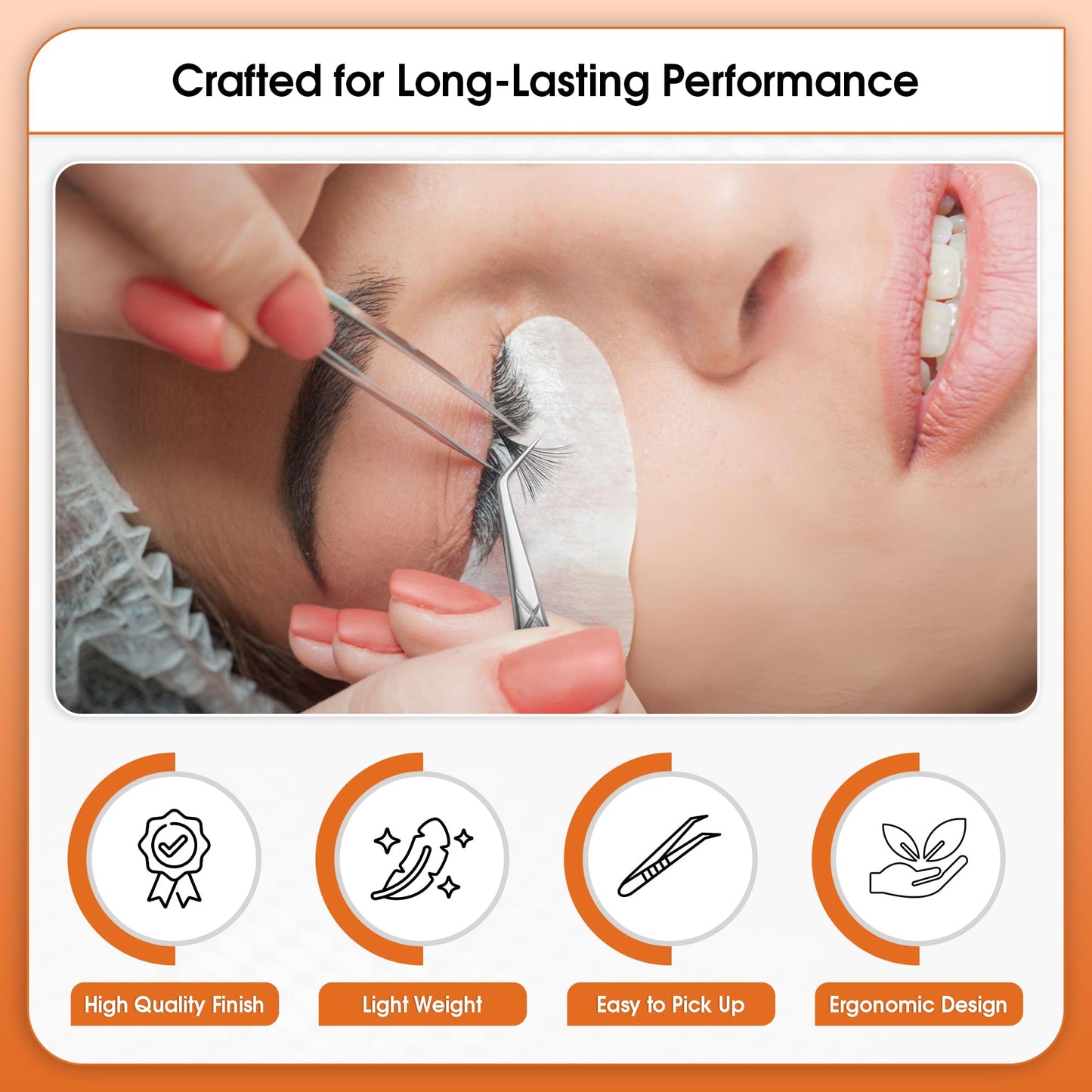Glory Professional 45 Degree Angle Lash Tweezers for Eyelash Extensions, Precision Fiber Tip Diamond Grip Stainless Steel Lash Tool for Classic, Volume & Mega Volume Professional Lash Tech Supplies