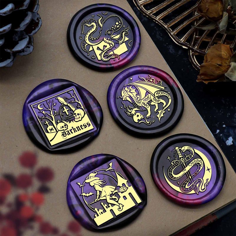 Vintage Wax Seal Stamp - Winged Dragon Sealing Wax Stamp,Retro Human Skull and Flaming Monster Sealed Stamp for Halloween,Envelope Sealing