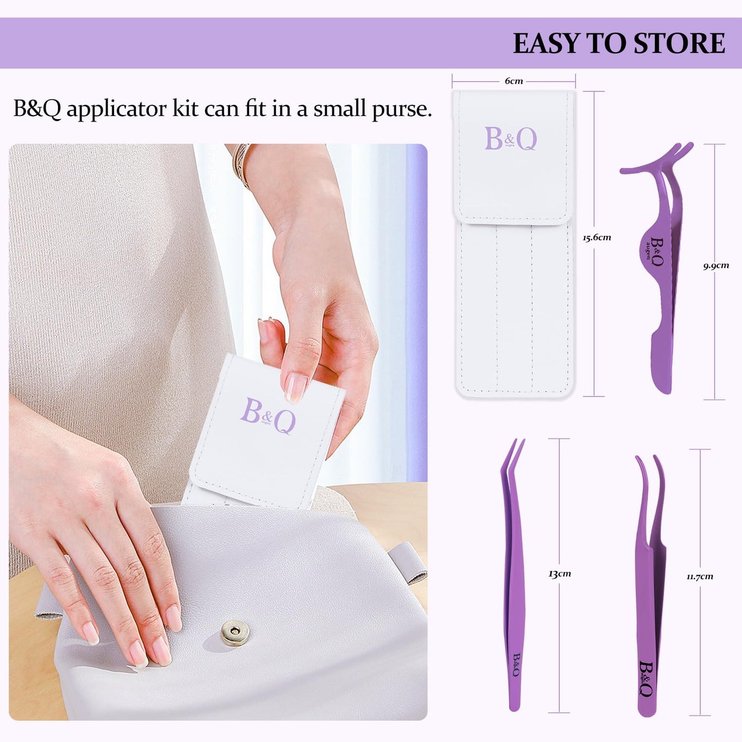 B&Q Eyelash Applicator Tool 3 PCS Lash Applicator Tool Kit Lash Tweezers for Eyelash Extensions Application Tool and Removal （Purple,3 PCS）