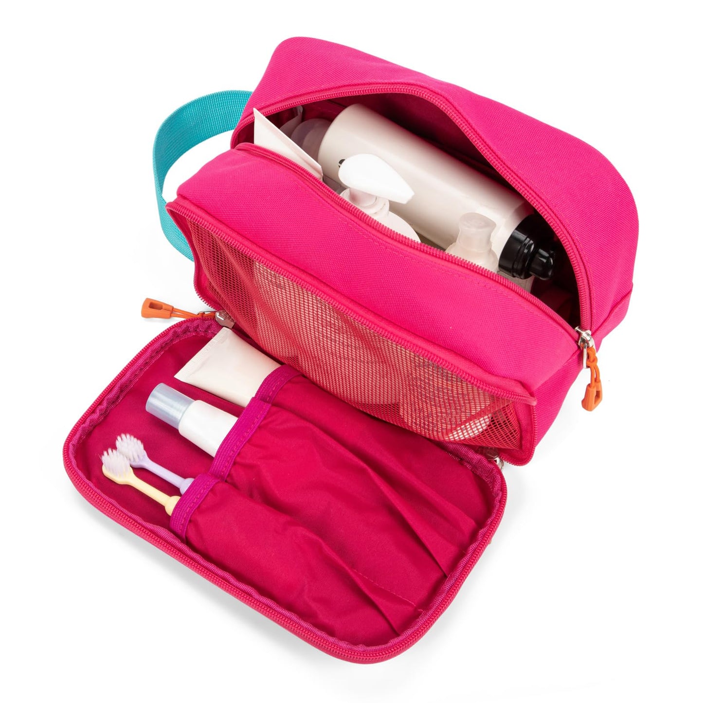 HawLander Kids Toiletry Bag for Travel, Small Size for Boys or Girls, With Carry Handle (Pink Rose)