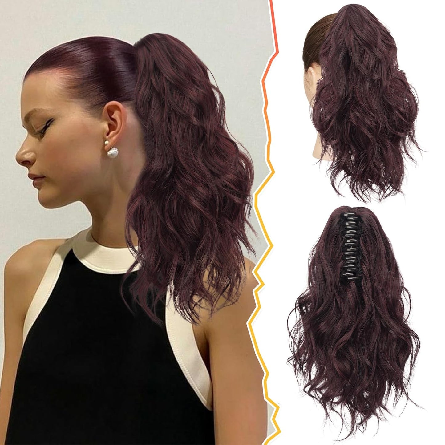 Dark Brown Claw Clip Ponytail Extension - 20 Inch Wavy Synthetic Hairpiece for Women | Lightweight & Natural Look
