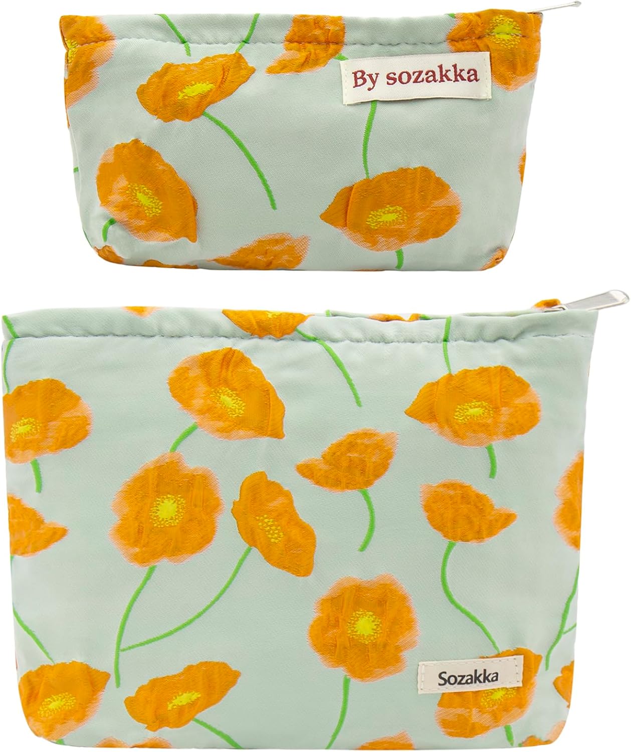 Large Floral Makeup Bag Set - 2 Pcs Travel Toiletry Organizer for Women | Embroidered Cosmetic Pouches with Zipper
