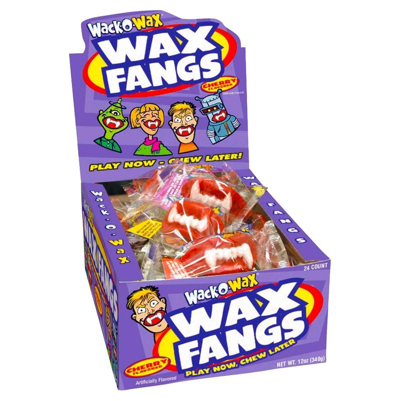 Wack-O-Wax Fangs – Fun Candy Halloween Toy – Individually Wrapped Peanut and Gluten Free Candy – Cherry, 24 Count Box