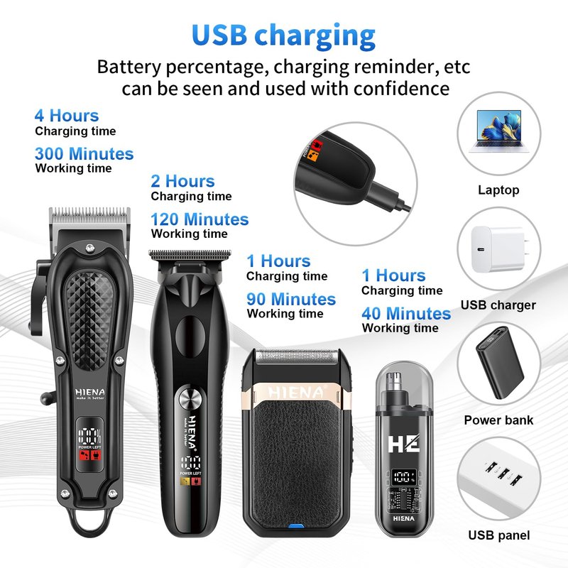 HIENA PRO Hair Clippers for Men Professional, Cordless Barber Clipper & T-Blade Beard/Hair Trimmer Set, Electric Razor Foil Shaver Nose Trimmer Barber Kit, Men's Hair Cutting Kit