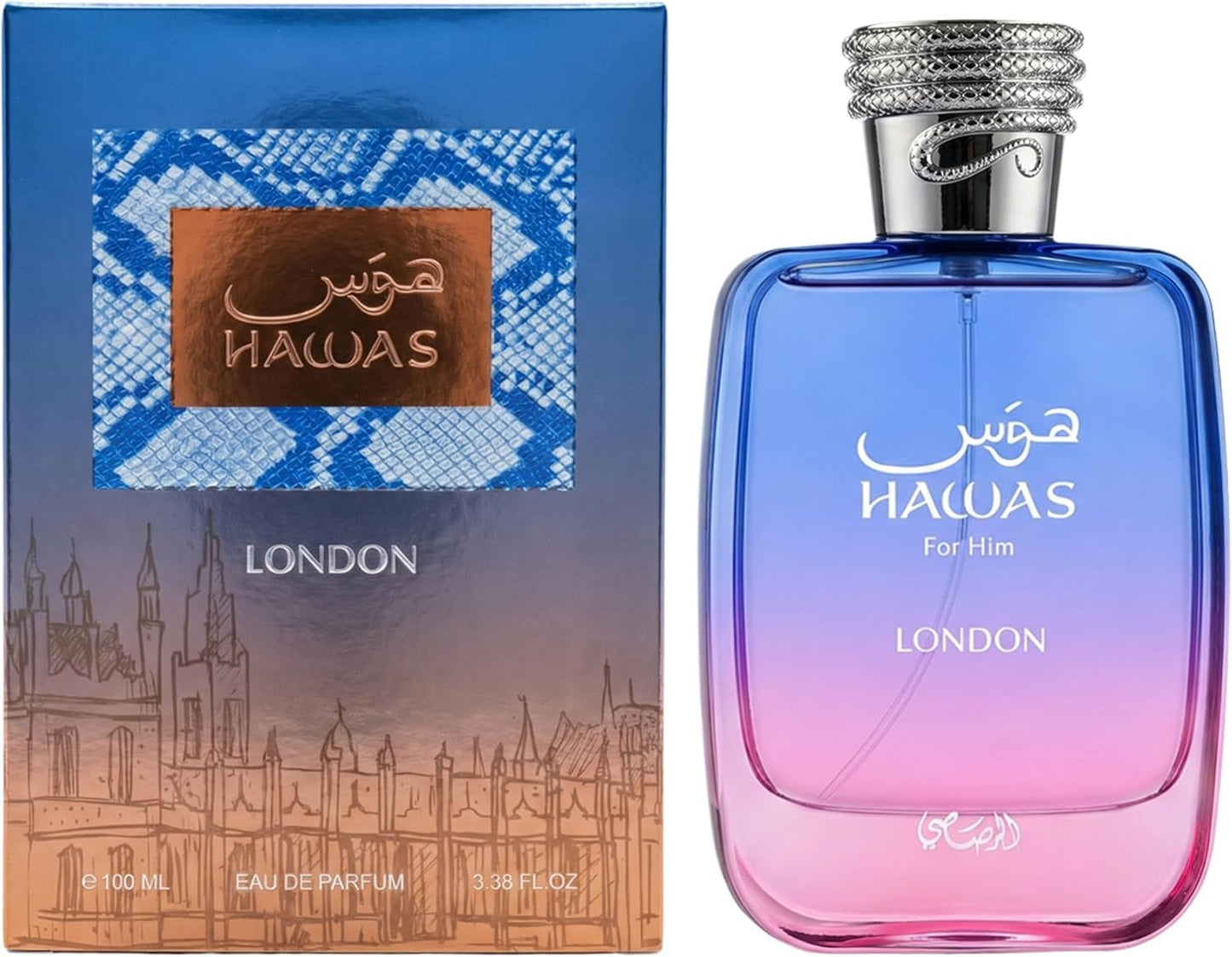Rasasi Hawas London Eau de Parfum Spray - Spicy Fruity Floral Scent for Men | 3.38 Ounce (100ml)