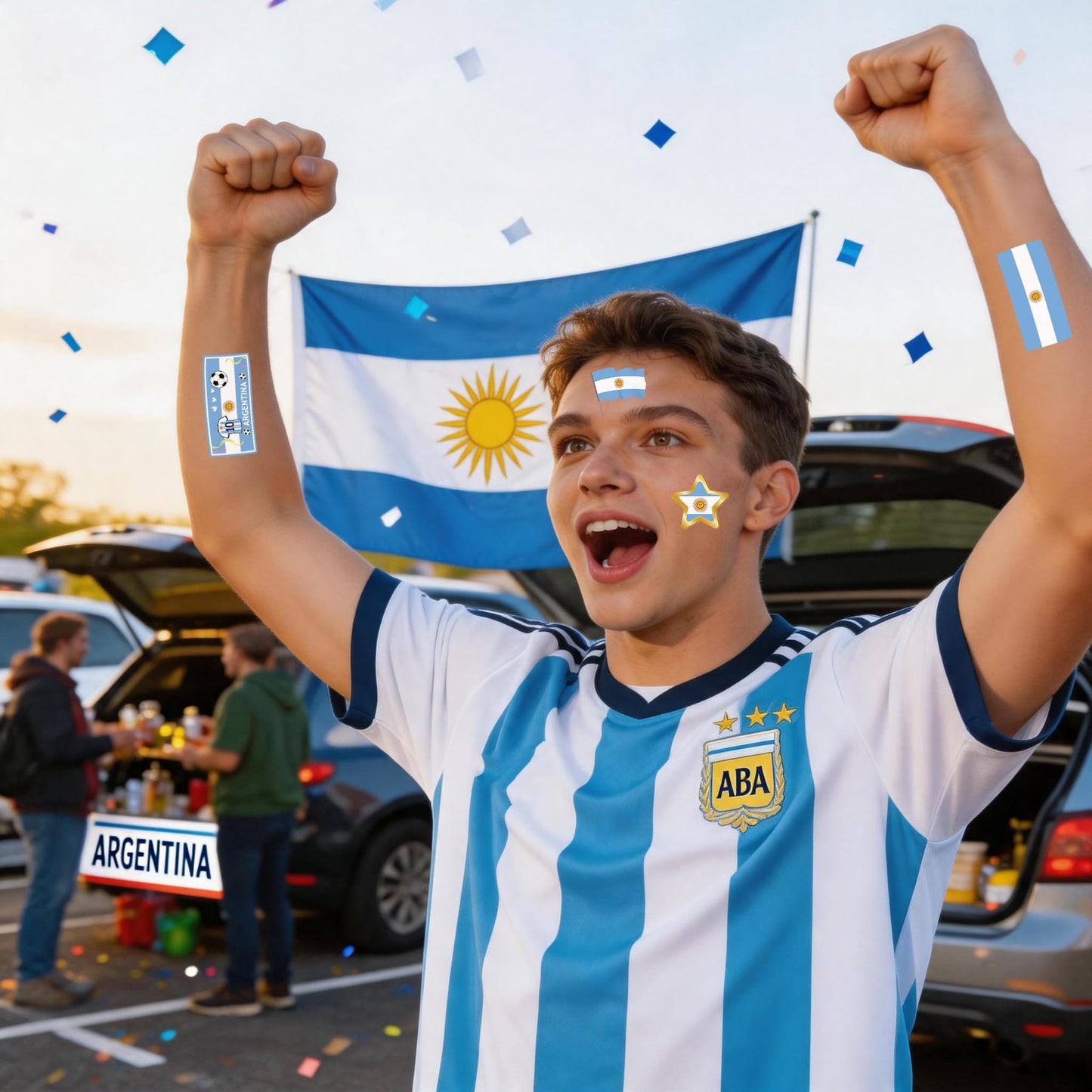 ZH BOCO ARTS 56Pcs Argentine flag Temporary Tattoos Waterproof for World Cup 2026 Adults Kids, Patriotic Face Body Art Stickers for Football Fans Sports Events Parade Festival Party Supplies