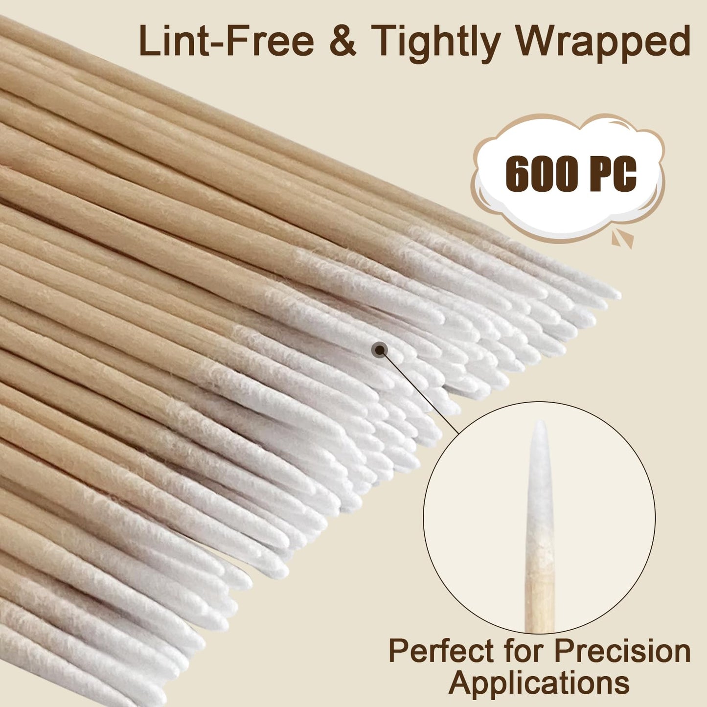 600 Pcs Pointed Cotton Swabs for Nails, 4 Inch Microblading Cotton Swab for Makeup, Nail Polish Clean Up Tool, Lint Free Cotton Buds for Beauty, Precision Makeup and Craft Applicators
