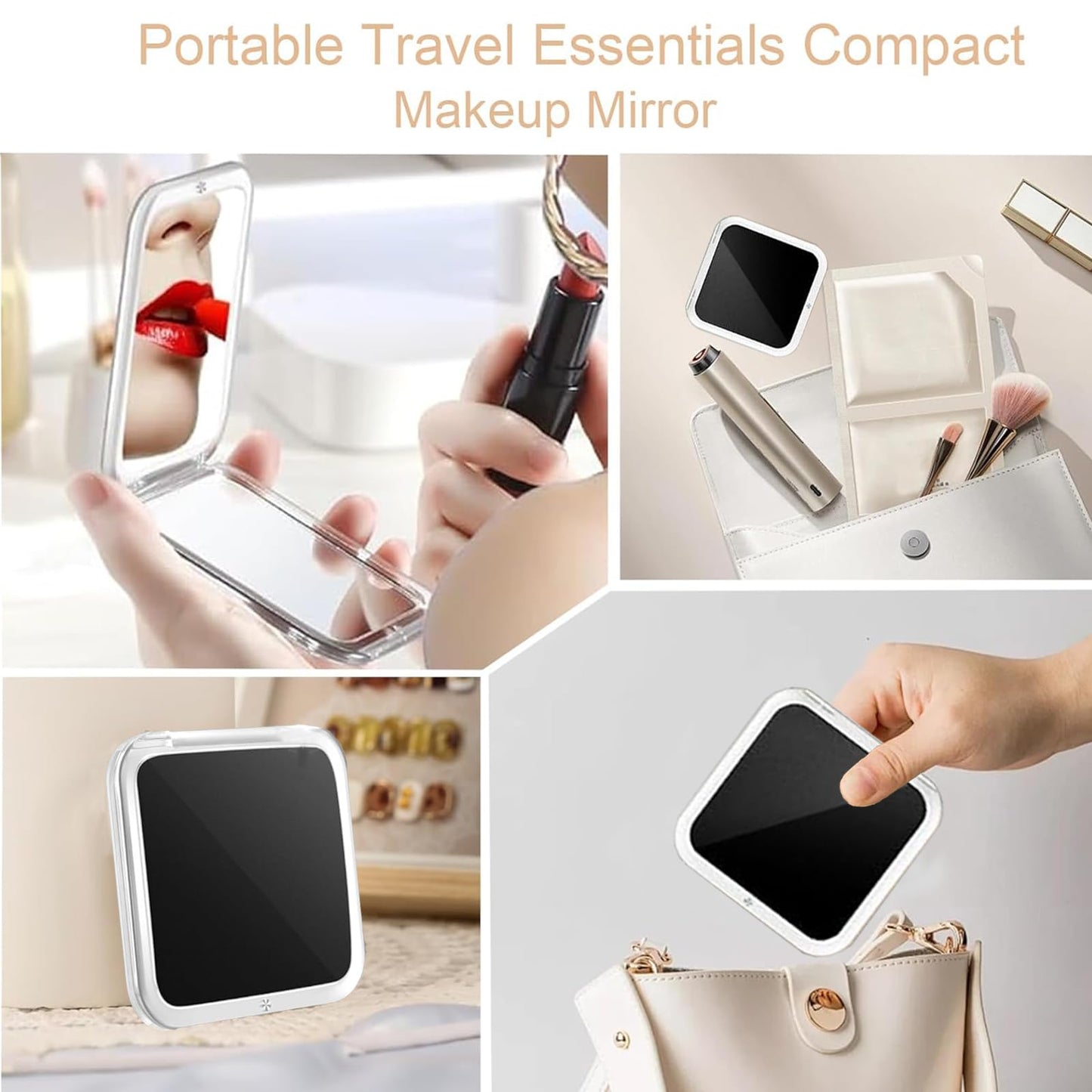 CYHTSHFZ Small Compact Mirror for Purse,5X/1X Travel Magnifying Mirror for Women, Makeup Mirror for Girls, Portable Ultra Slim Pocket Mirror（Black）