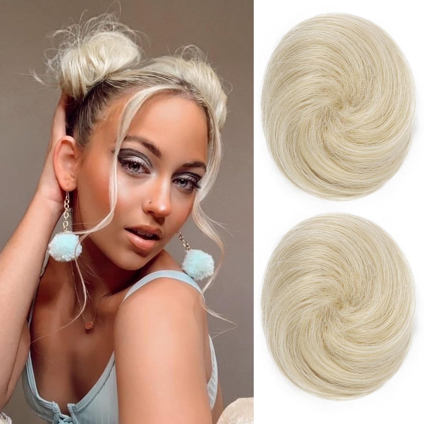 Mini Claw Clip Hair Bun Extensions - 2 PCS Messy & Cat Ears Updo Accessories | Golden Blonde Mix