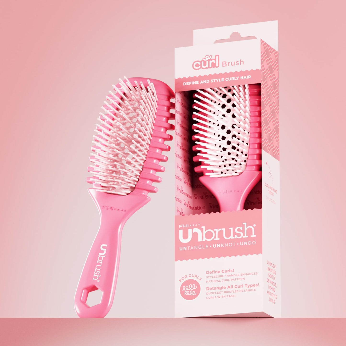 FHI Heat UNbrush Curl Defining Brush — Wavy, Coily, and Curly Hair Brush with DuoFlex Bristles & StyleCurl Handle — for Gentle Detangling & Faster Styling on Wet Hair - Coral Rose