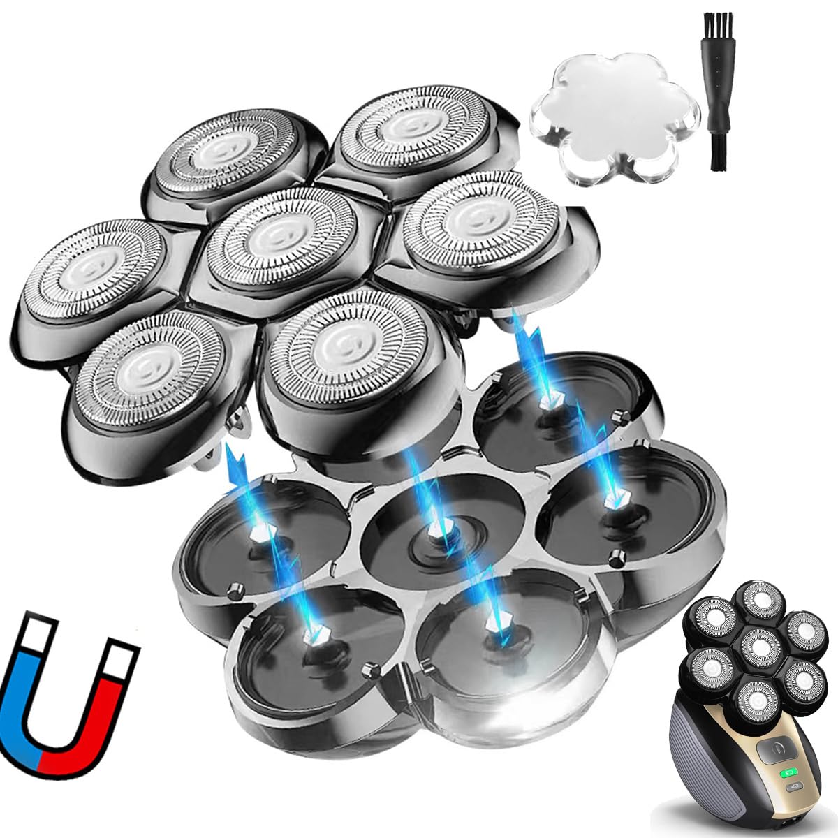 SOLASKY Universal Magnetic 7 Blades Compatible with Freedom Bird Shaver. Head Shaver Replacement Heads