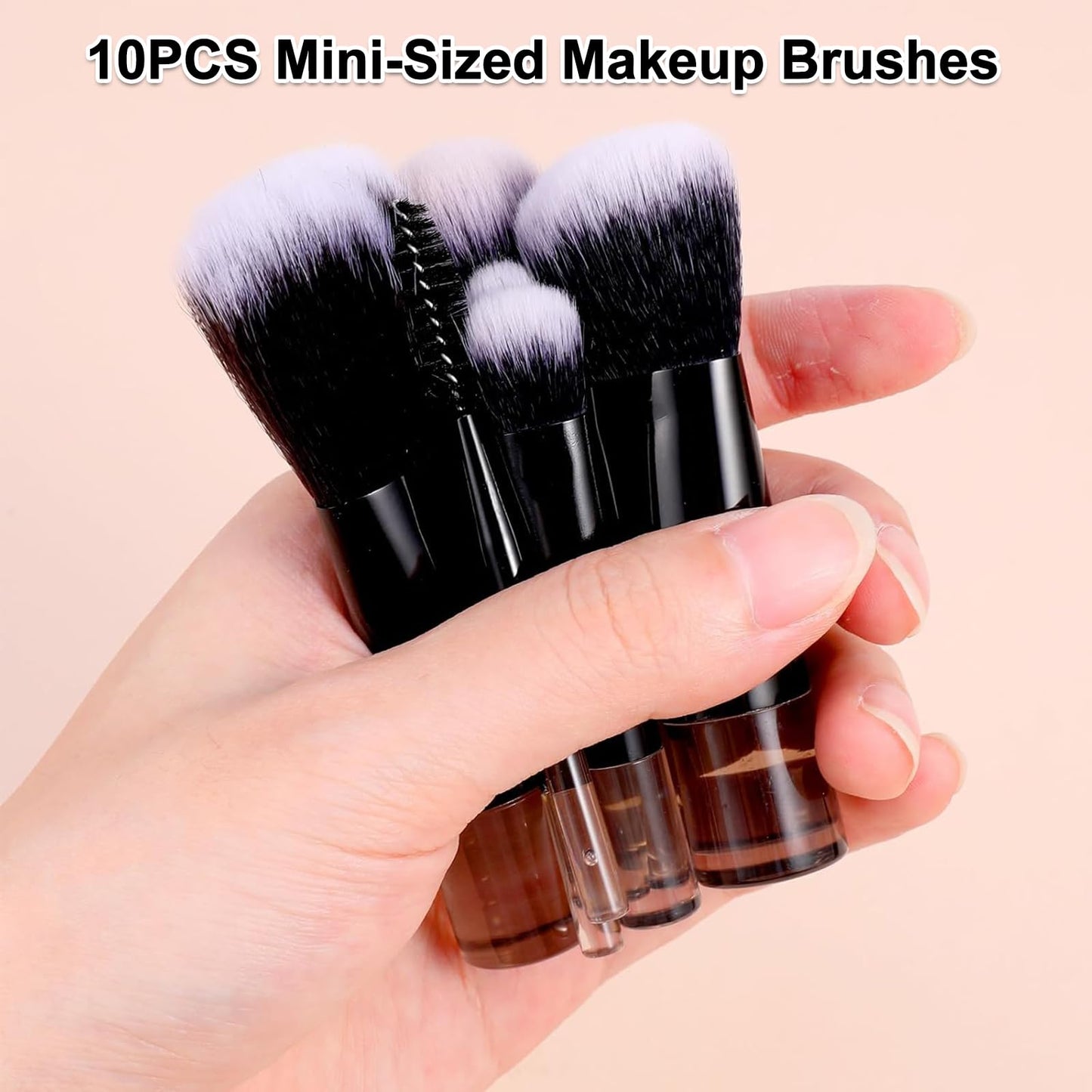 Kingtree Travel Makeup Brush Set, 10Pcs Mini Makeup Brushes with Pouch Portable ON THE GO Makeup Brush Travel Set, Easy-taken Full Complete Function Cosmetic Brushes for Flawless Makeup Looks