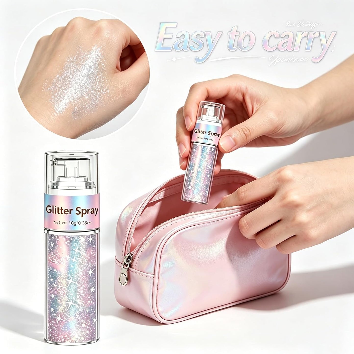 Hair and Body Glitter Spray - Silver Vibrant Glitter Hairspray for Makeup & Nail Art | Ultra-Fine Sparkle for Festivals & Rave Outfits