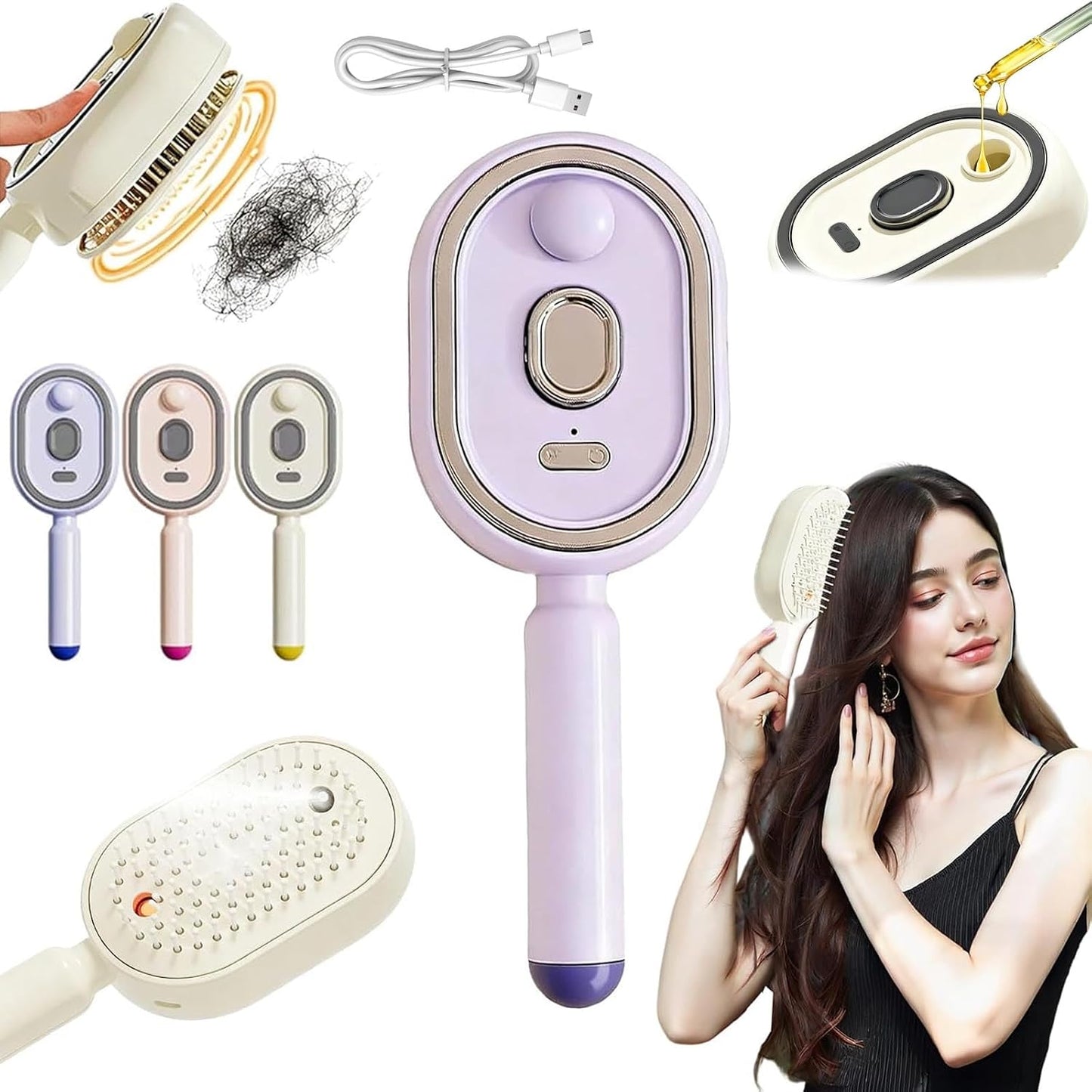 Electric Steam Brush - 2-in-1 Detangling & Misting Hair Straightener for All Hair Types | Rechargeable Anti-Frizz Tool