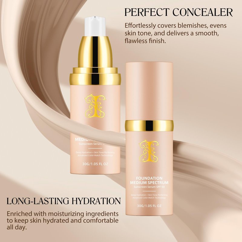 Foundation 4 in 1 - Medium Spectrum with SPF 50+, Anti-Aging, Concealer, Sun Protection, Hydrating Color Changing Foundation Makeup Liquid - Longwearing & Waterproof for Sport, Dancing (Gym, 30ml)
