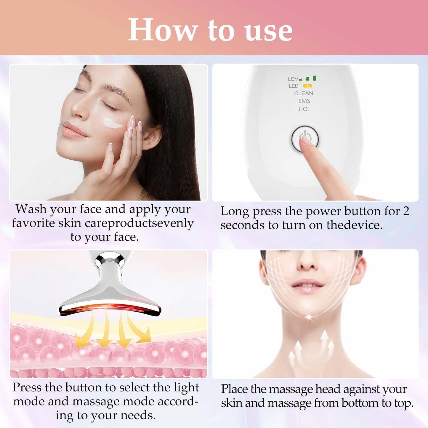 erdnretl Face and Neck Massager Tool, 7 Colors LED Womens Skin Care Facial Massager for Skin Rejuvenation, Lifting, Toning, Glow Boost