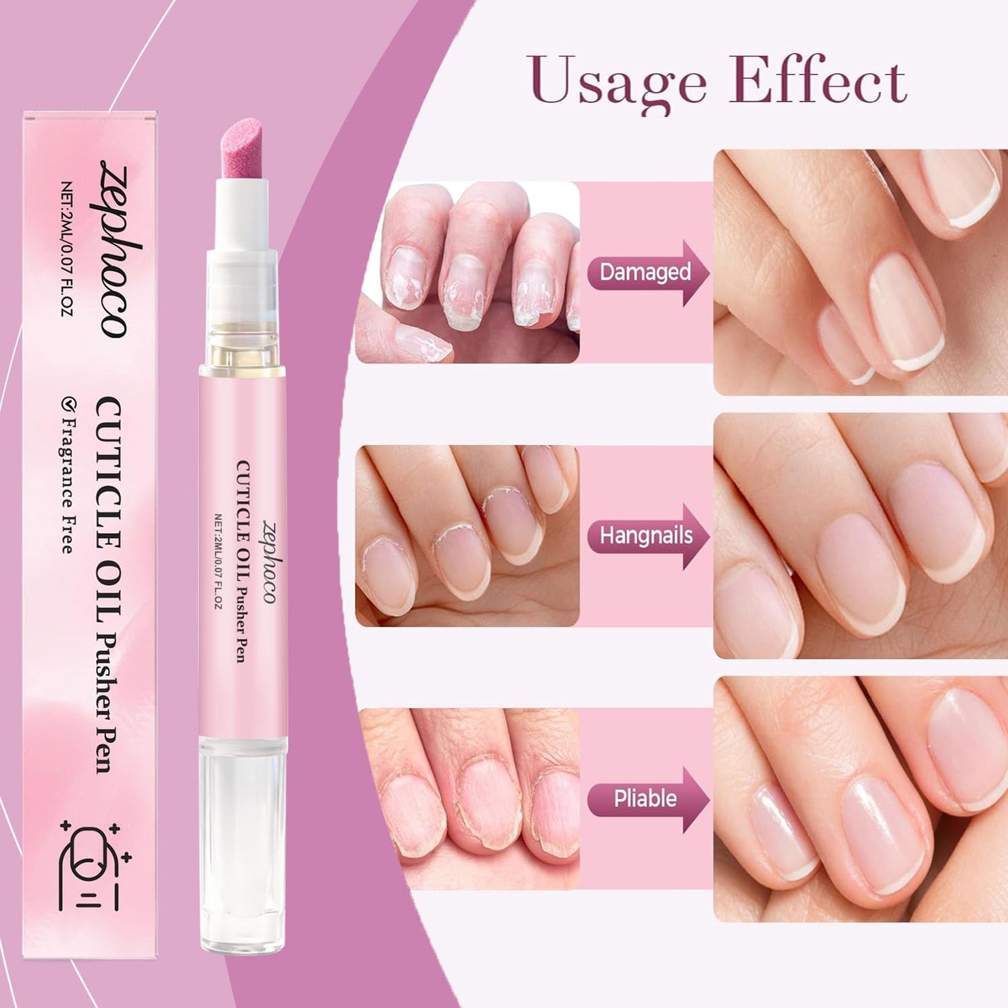 2Pcs Cuticle Oil Pusher Pen - Ceramic Cuticle Oil for Dry Nails & Cuticles, No Leak Travel Size Cuticle Pusher Pen, Moisturizing Nail Care Treatment for DIY Manicure & Salon Use (Pink)