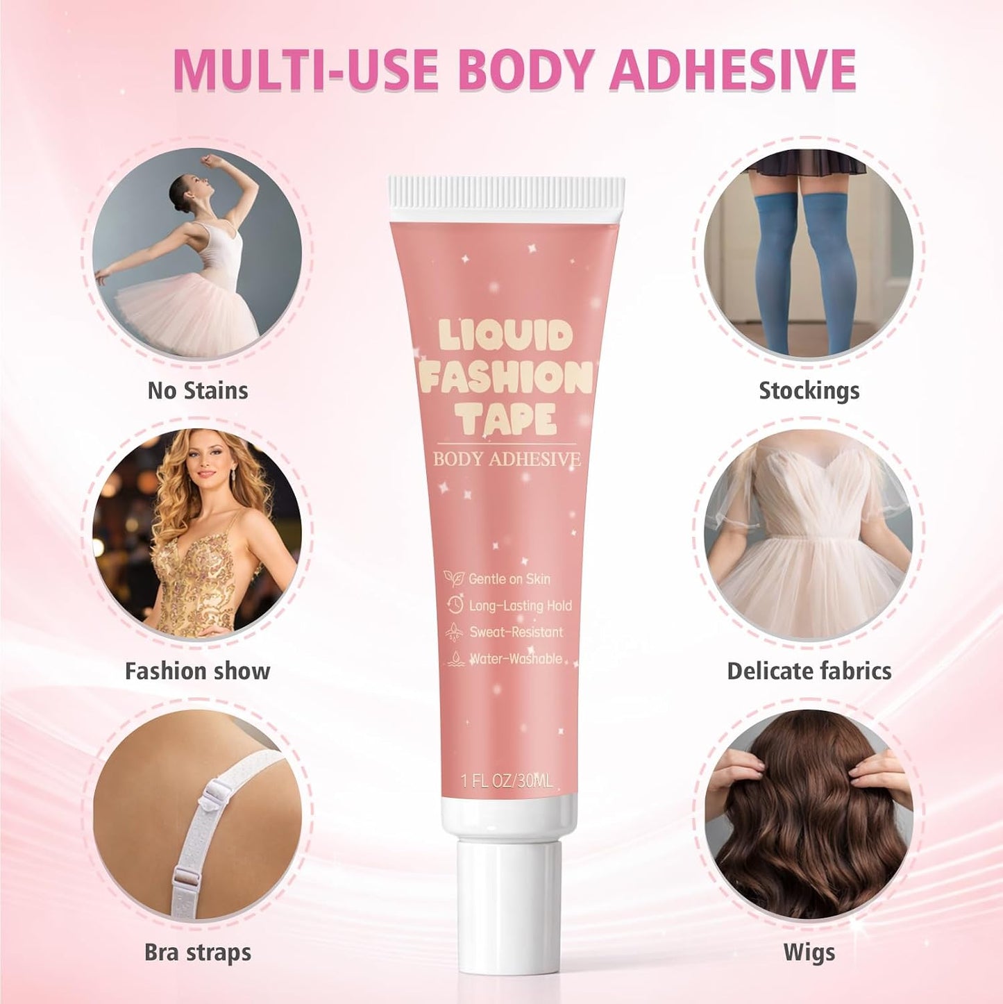 Liquid Body Adhesive - 30ml Sweat-Resistant Skin Glue for Dancers | Water Washable for Costumes, Socks, and Wigs
