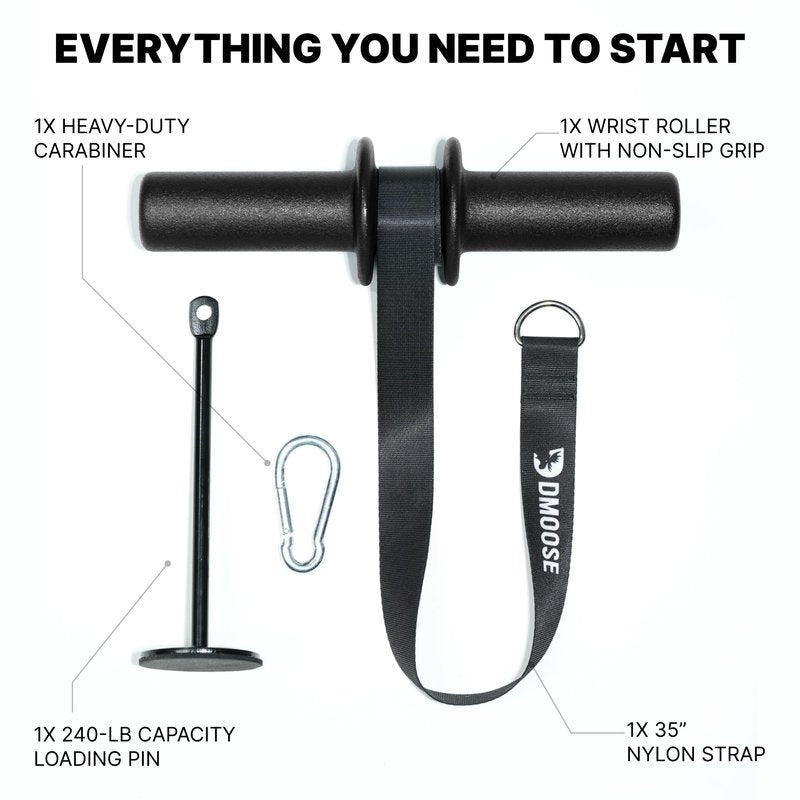 DMoose Fitness Forearm Exerciser & Wrist Roller - Forearm & Grip Strength Trainer - Available in Black, Blue & Red - Ideal for Grip, Wrist & Elbow Tendonitis (Black)