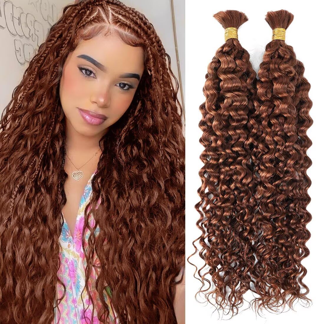 Boho Hair for Braiding - 12A Knotless Deep Water Wave | Natural Black Virgin Human Hair, 2 Inch Bundle