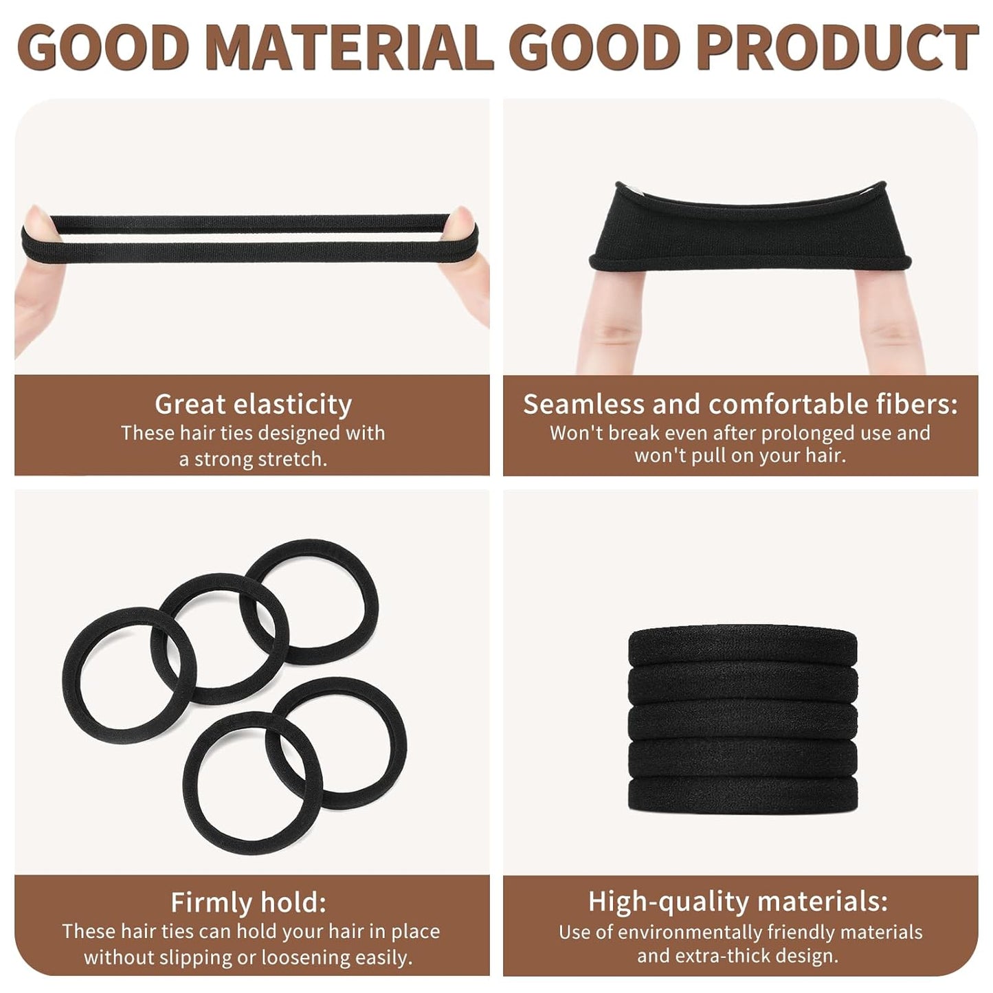 Mia Klein Hair Ties - Extra Thick Black Elastic Bands for Thick Hair | 100 Count, 5CM Ponytail Holders