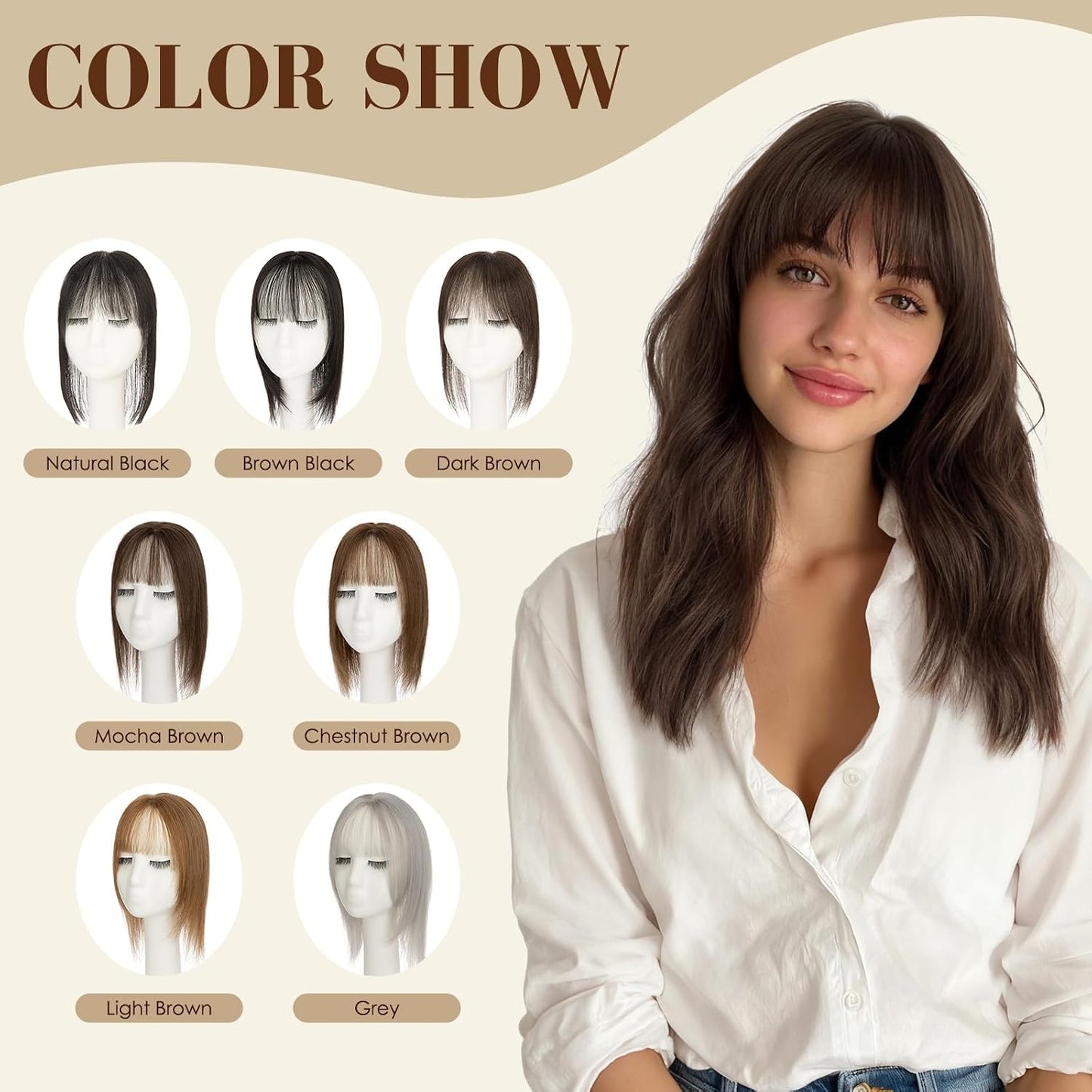 Dark Brown Human Hair Toppers for Women - 360° 3D Clip-In Short Hairpieces | 12 Inch