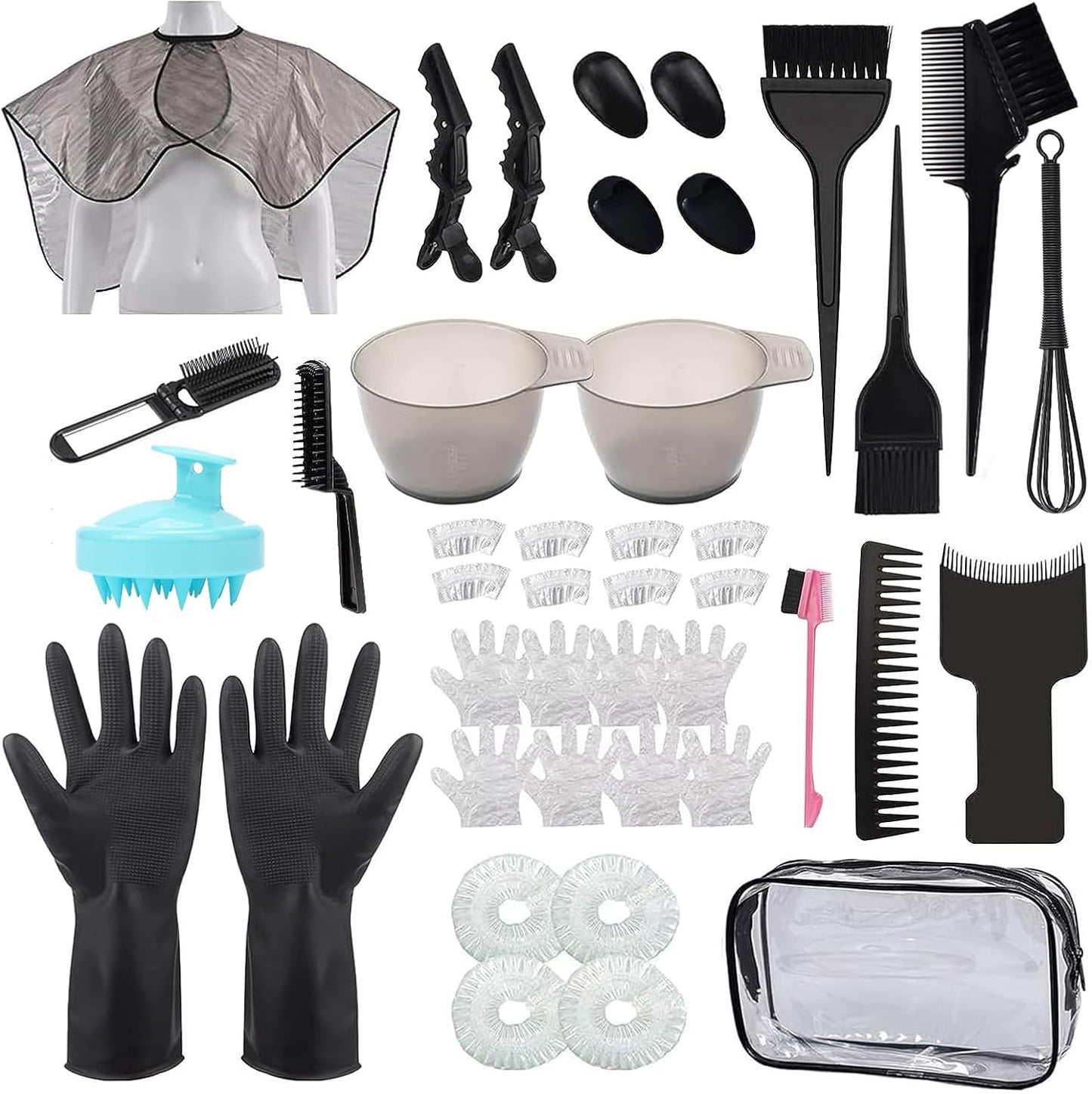 42-Piece Hair Dye Coloring Kit - Complete DIY Salon Tools Set for Hair Tinting & Bleaching | Includes Bowls, Brushes & Gloves