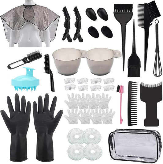 42-Piece Hair Dye Coloring Kit - Complete DIY Salon Tools Set for Hair Tinting & Bleaching | Includes Bowls, Brushes & Gloves