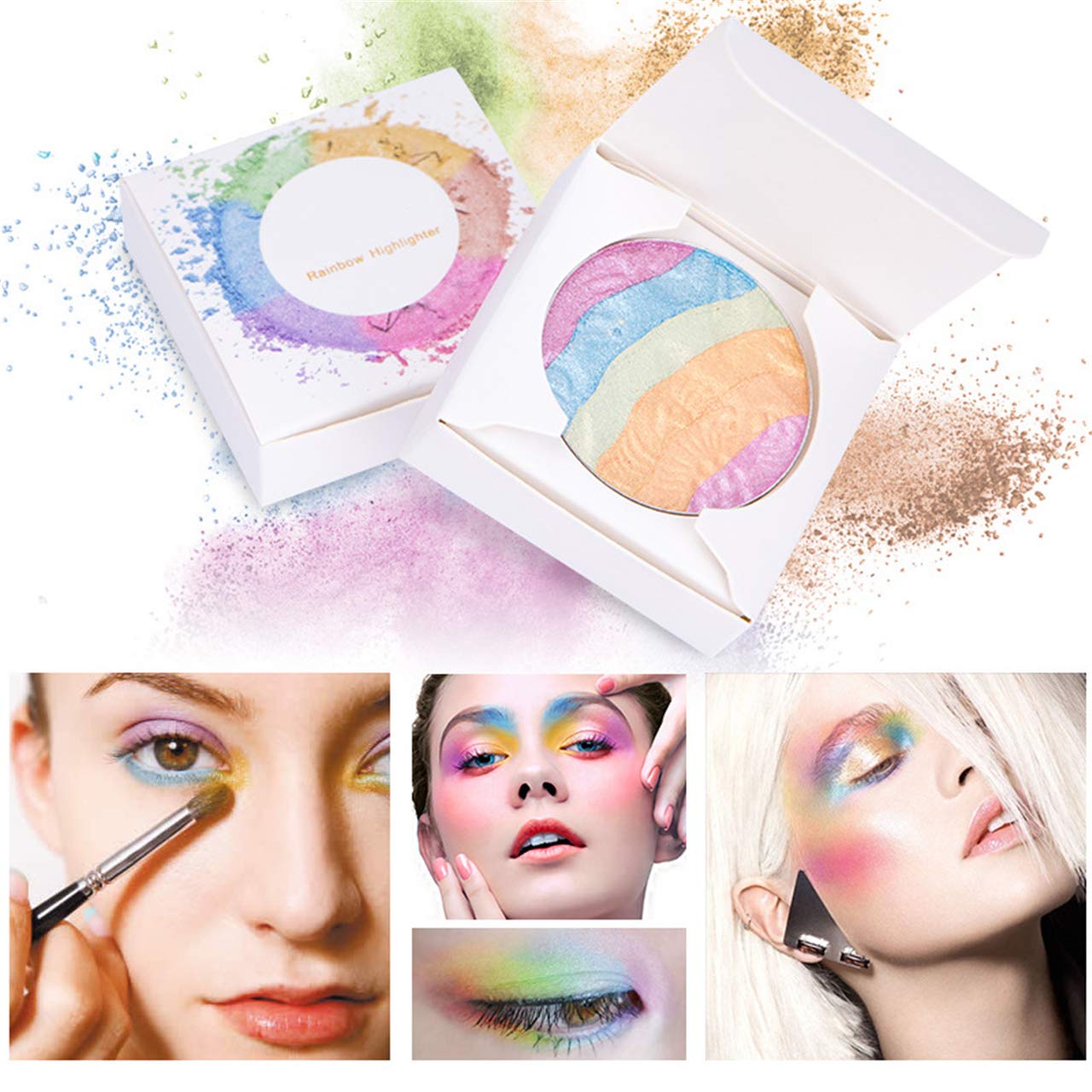 FantasyDay 3D Baked Rainbow Highlighter Eyeshadow Palette - 6 Vibrant Colors for Stunning Makeup Looks