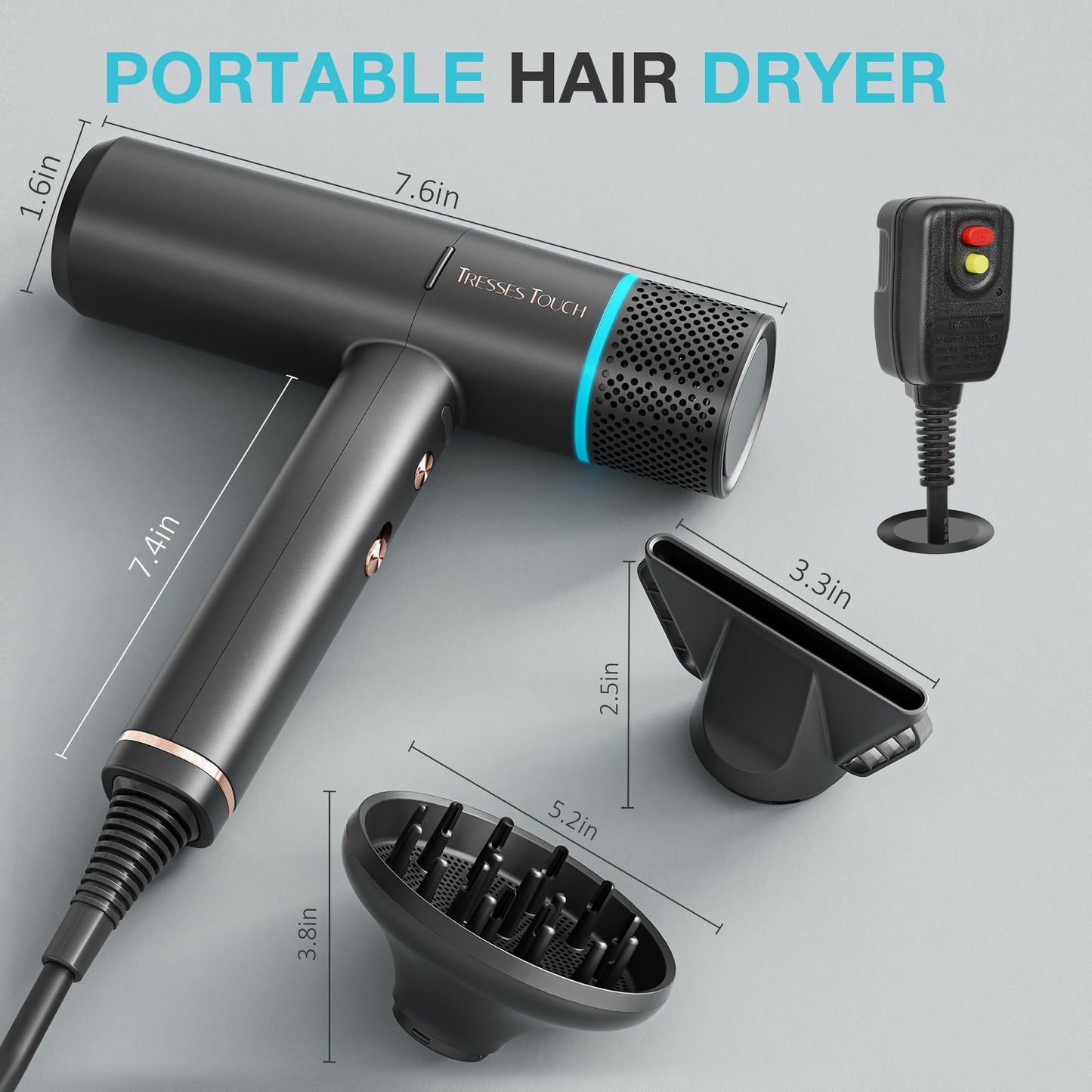 Hair Dryer with Diffuser Blow Dryer, High-Speed Ionic BlowDryer, Powerful 1600 Watt Motor for Fast Drying and Straight & Wavy Hair, Low Noise, Lightweight, Professional Hairdryer for Home Salon