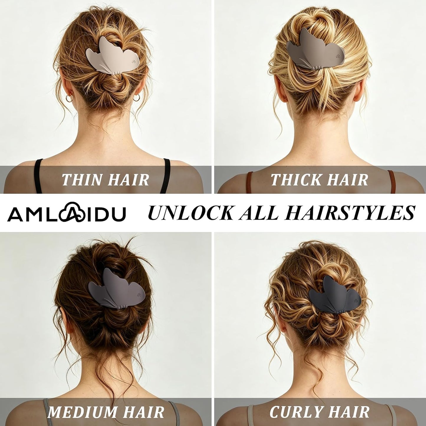 Large Flat Hair Clips for Thick & Thin Hair - Butterfly Claw Clips for Women | 4 Pcs in Beige, Brown & Black