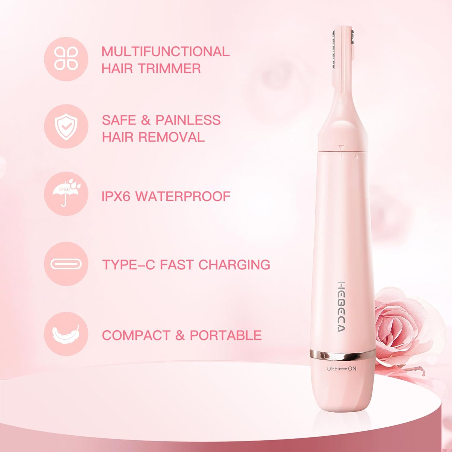 Nose Hair Trimmer for Women - 3-in-1 Electric Facial Hair Removal | Waterproof Rechargeable Eyebrow & Nose Shaver - Pink FT3001
