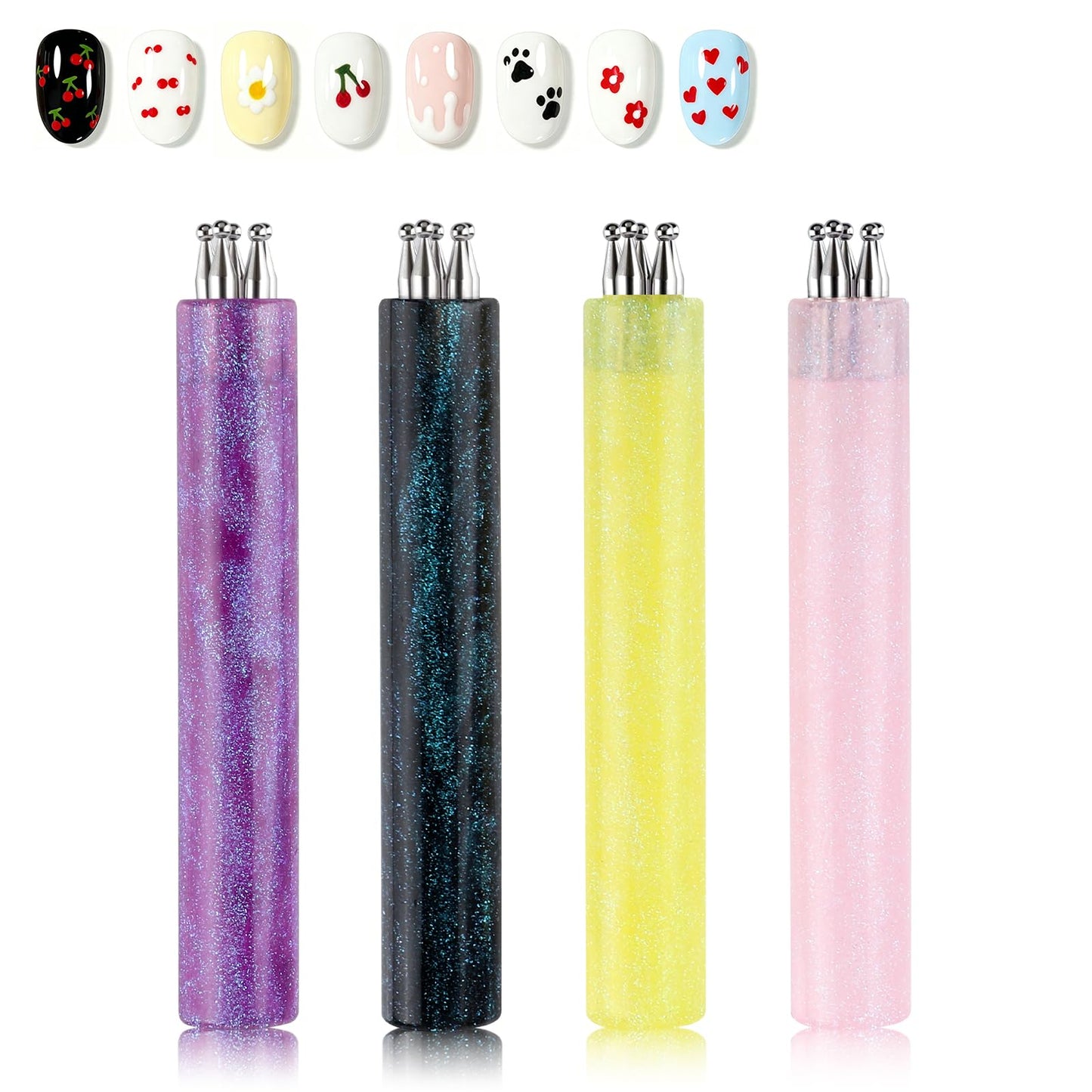 4PCS 5 Petal Flower Nail Dotting Pen , Professional Nail Art Tools for Polka Dot & Floral Designs ,Durable Dotting Tool