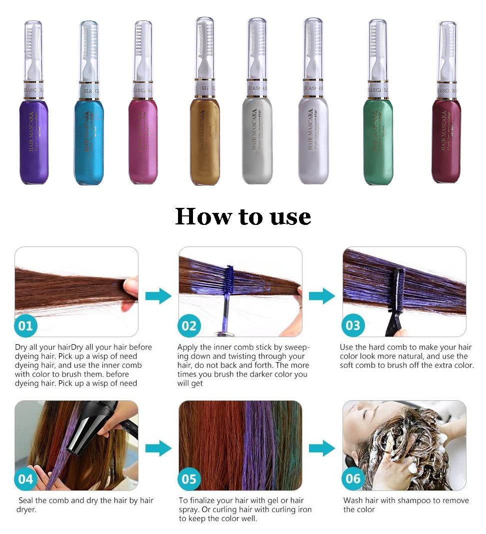 Temporary Hair Color Mascara - Washable Silver Gray Hair Dye Stick | Non-Toxic Instant Application