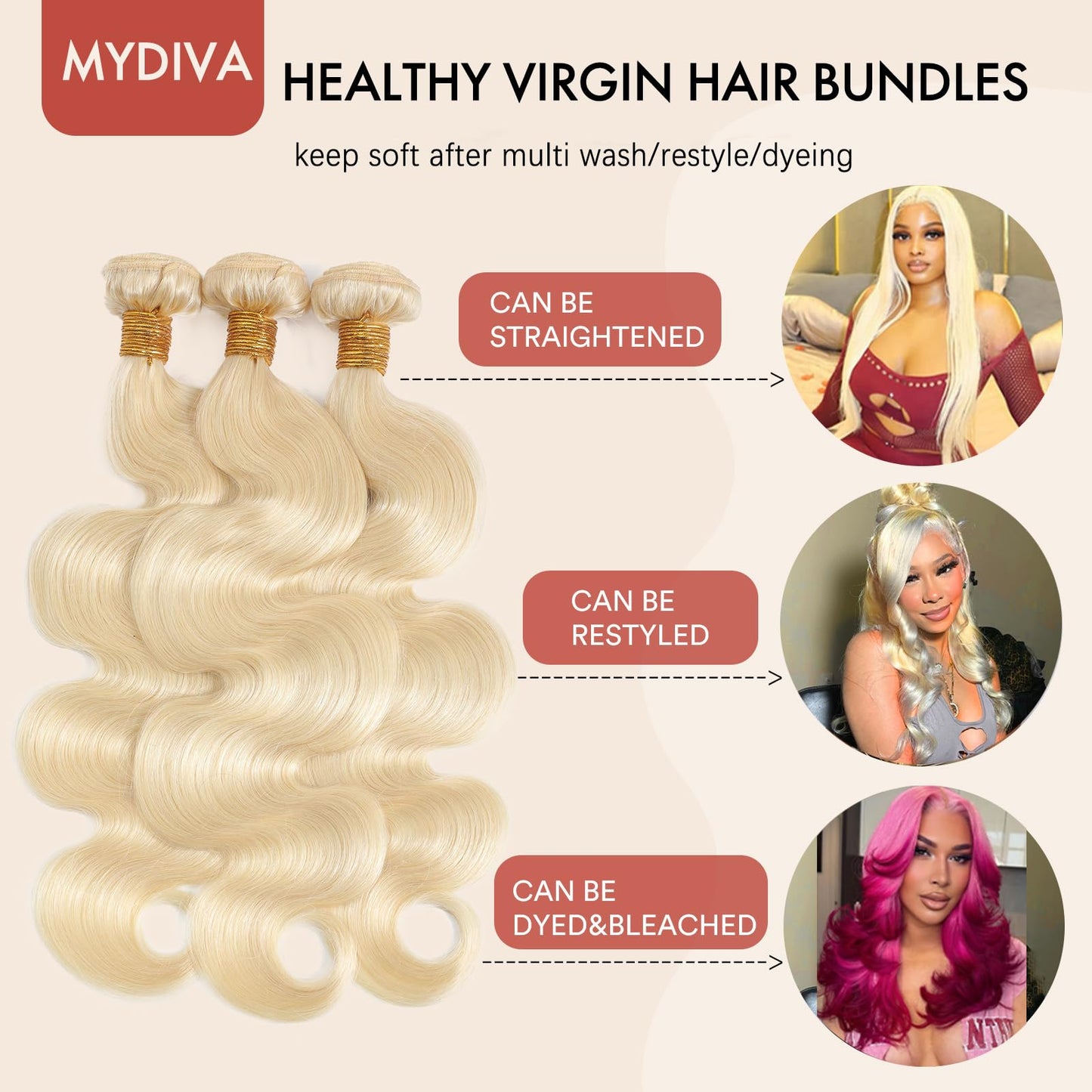 Blonde Body Wave Bundles Human Hair Dyeable 613 Sew in Quick Weave Bundles