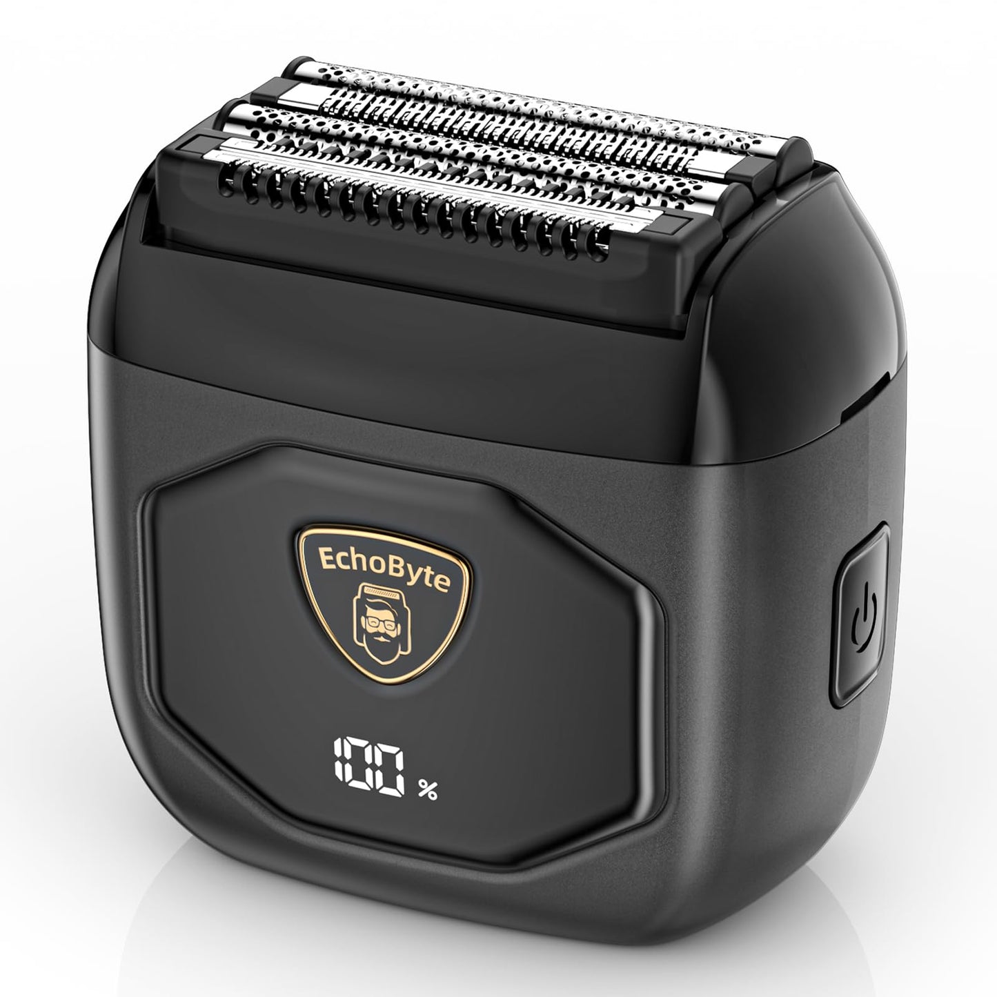 EchoByte Full Metal Electric Foil Shaver for Men: 4 Floating Blades, IPX7 Waterproof Wet & Dry Mini Razor, 120-Min Runtime USB-C Rechargeable, Quiet Travel Groomer with LED Display (Space Black)