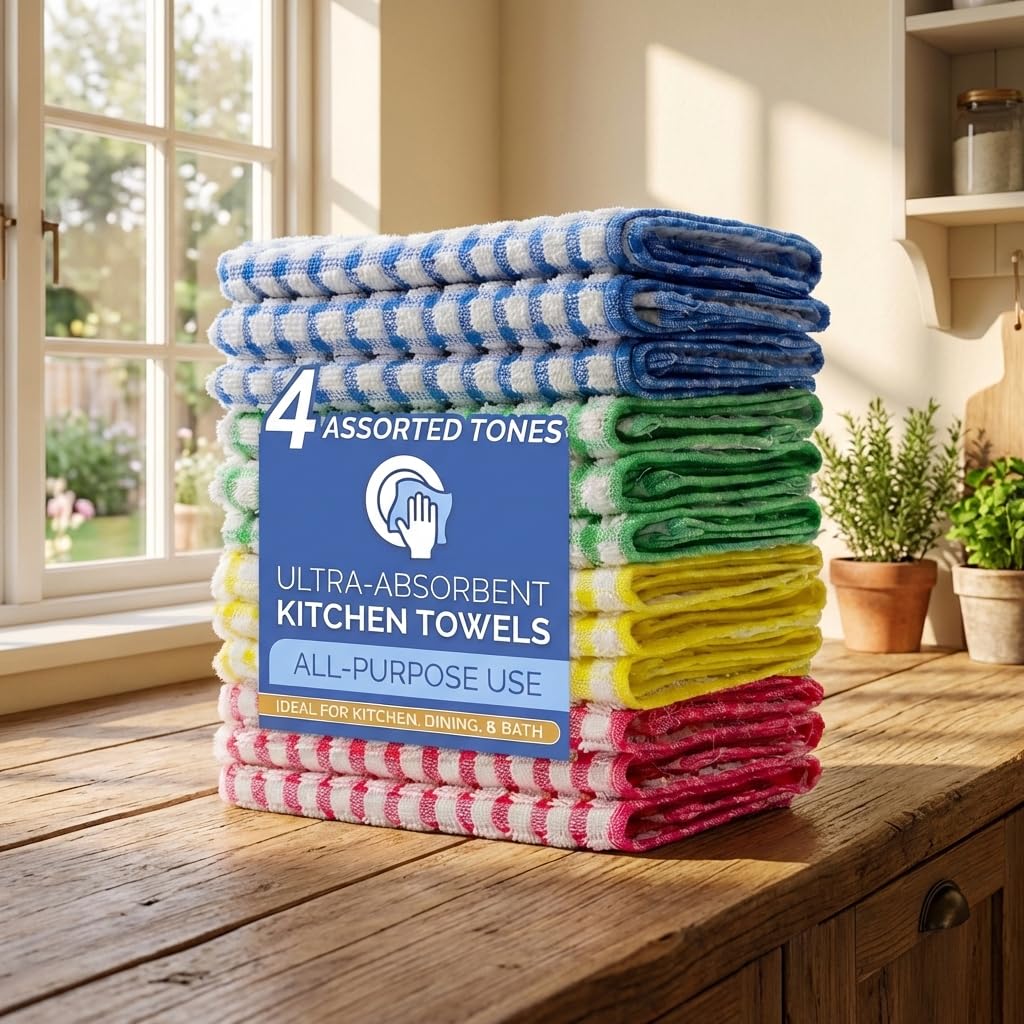 Waffle Weave Towels, Hand Face Head Towel 12x12 Inches Soft Absorbent Kitchen Dish Tea Towel Bath Guest Gym Washcloths Multi Purpose Towels, Random Color, 4 Pack