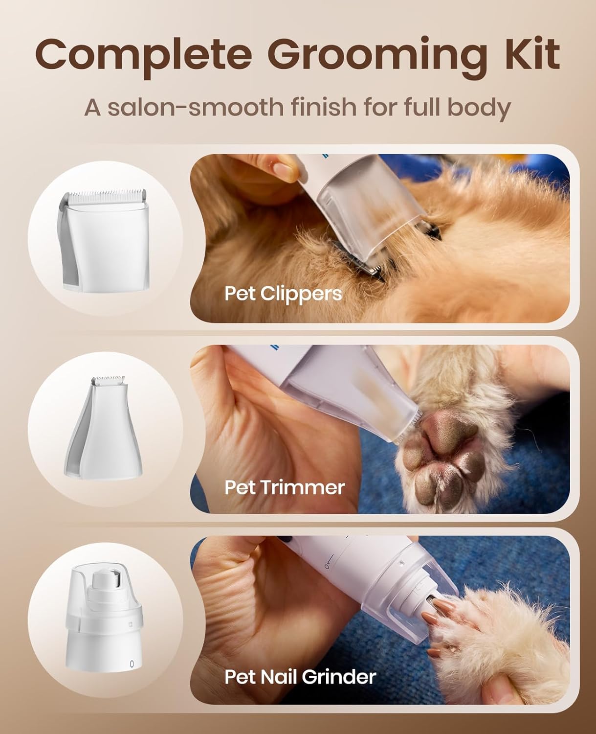 Dog Grooming Vacuum Kit - 15000Pa Pet Hair Removal with Clippers & Nail Grinder | Quiet ≤ 59dB, 2L Canister