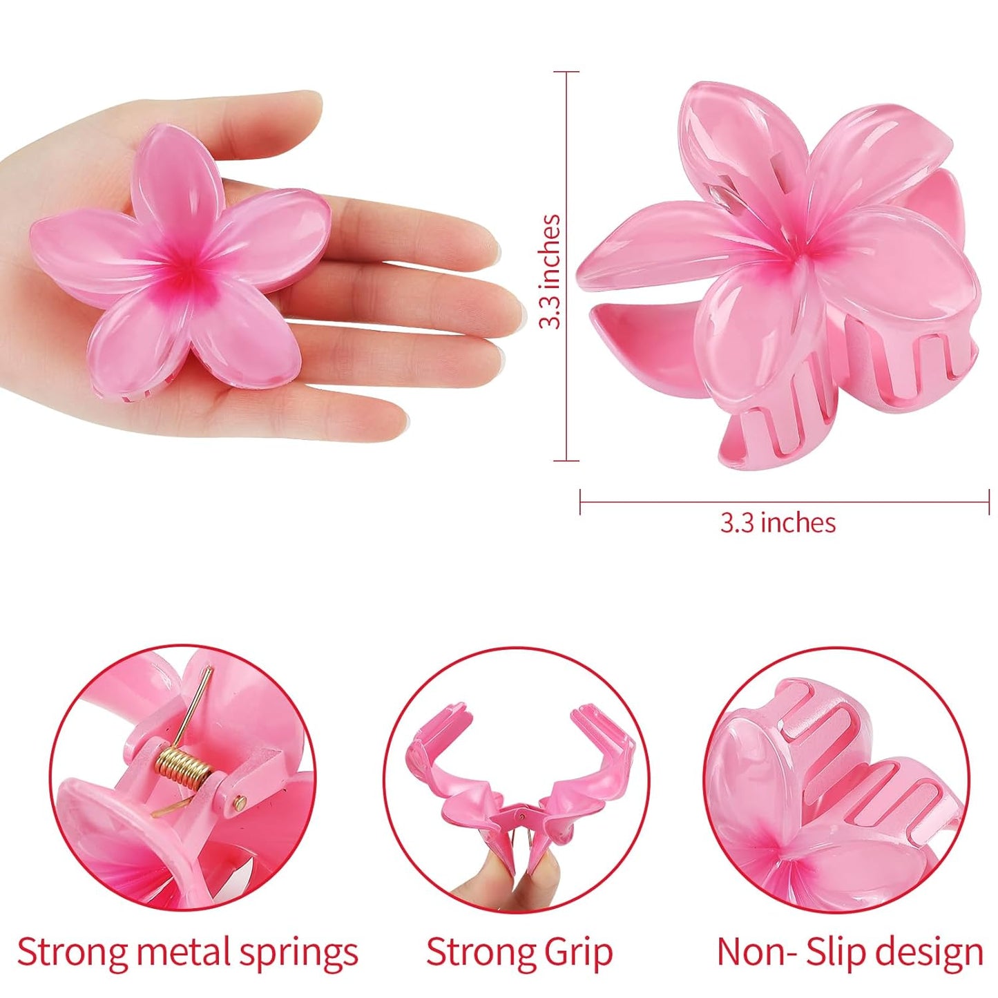 Flower Hair Clips - 6 Pcs Hawaiian Large Claw Clips for Thick & Thin Hair | Tropical Beach Accessories
