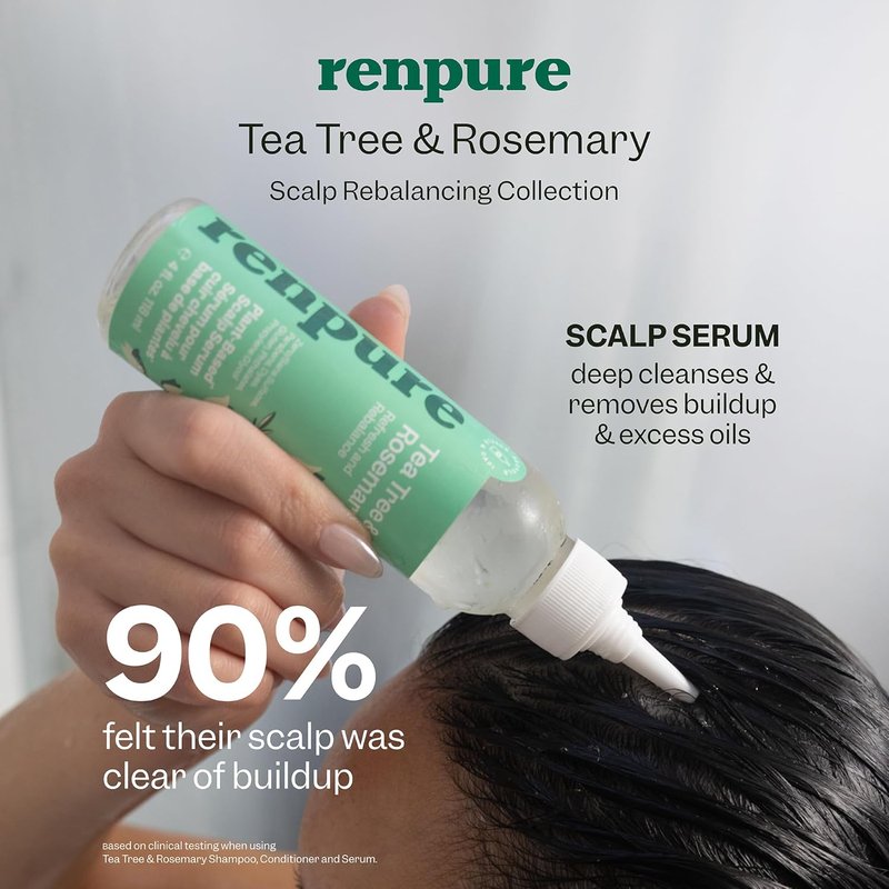 Renpure Tea Tree & Rosemary Scalp Serum - Plant-Based Hair Moisturizer for Oily/Normal Hair | 4 Fl Oz