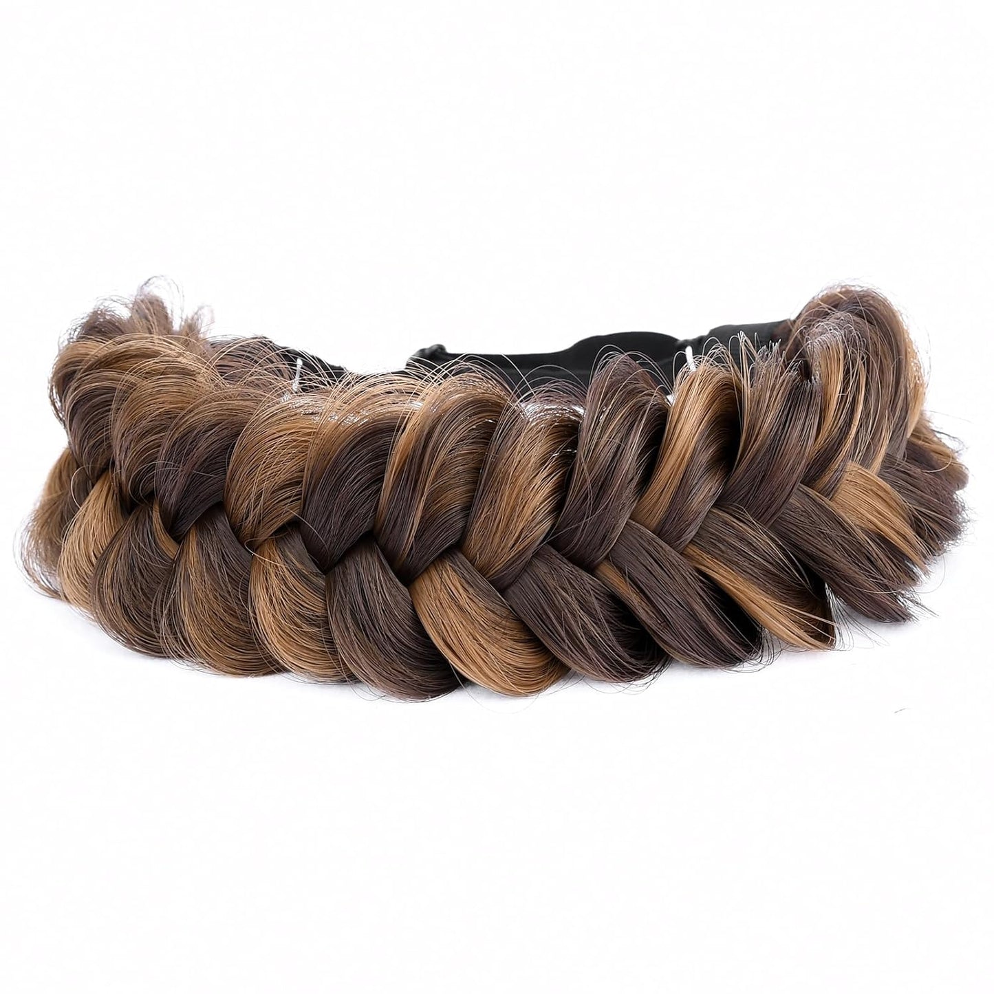 Messy Wide 2-Strand Synthetic Hair Braided Headband - Chocolate Toast | Stylish Hairpiece for Women & Girls