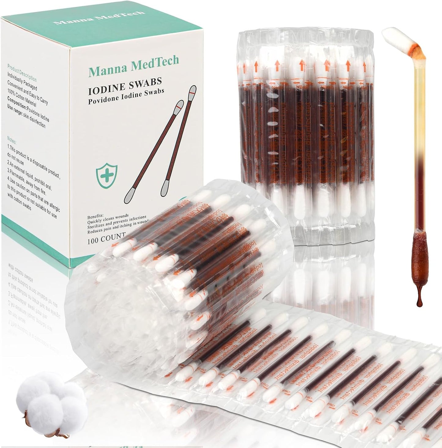 Iodine Swabs for Wound Care - Premium Cotton, Sterile & Travel-Friendly | 100 Count