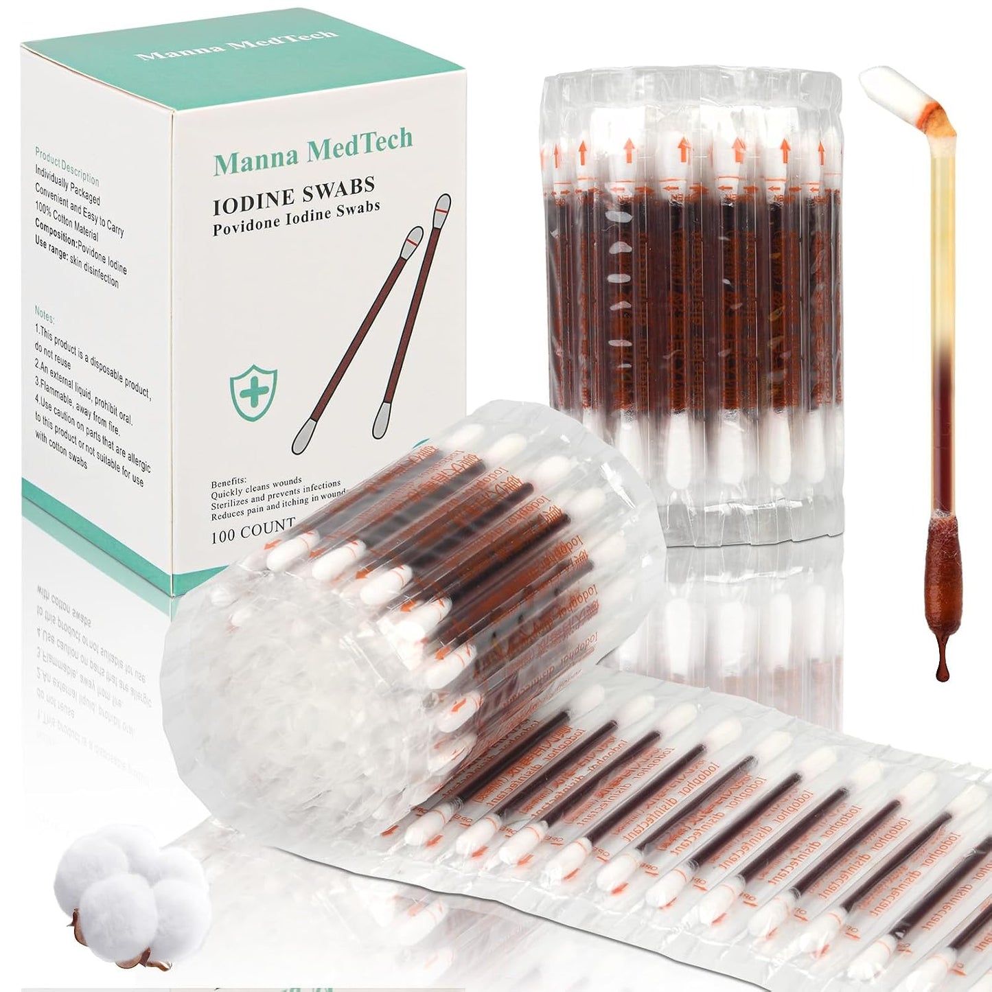 Premium Organic Cotton Iodine Swabs - Travel-Friendly Wound Care for Cuts, Scrapes & Burns | 100 Count