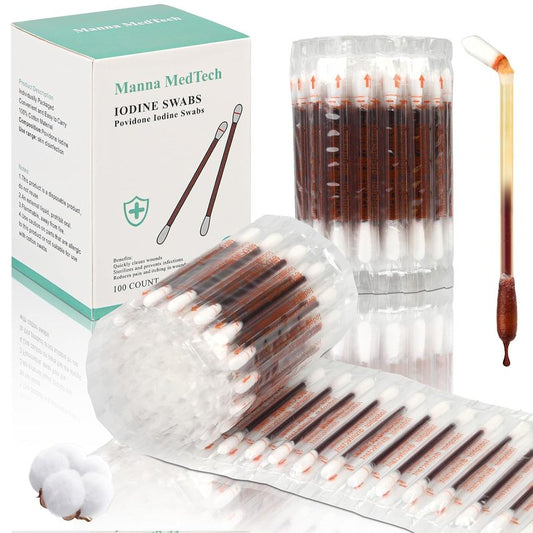 Premium Organic Cotton Iodine Swabs - Travel-Friendly Wound Care for Cuts, Scrapes & Burns | 100 Count