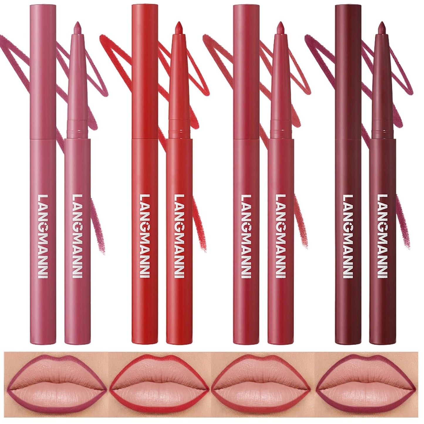 LANGMANNI 12-Color Matte Velvet Lip Liner Set | Smooth, Waterproof & Highly Pigmented for Daily Makeup