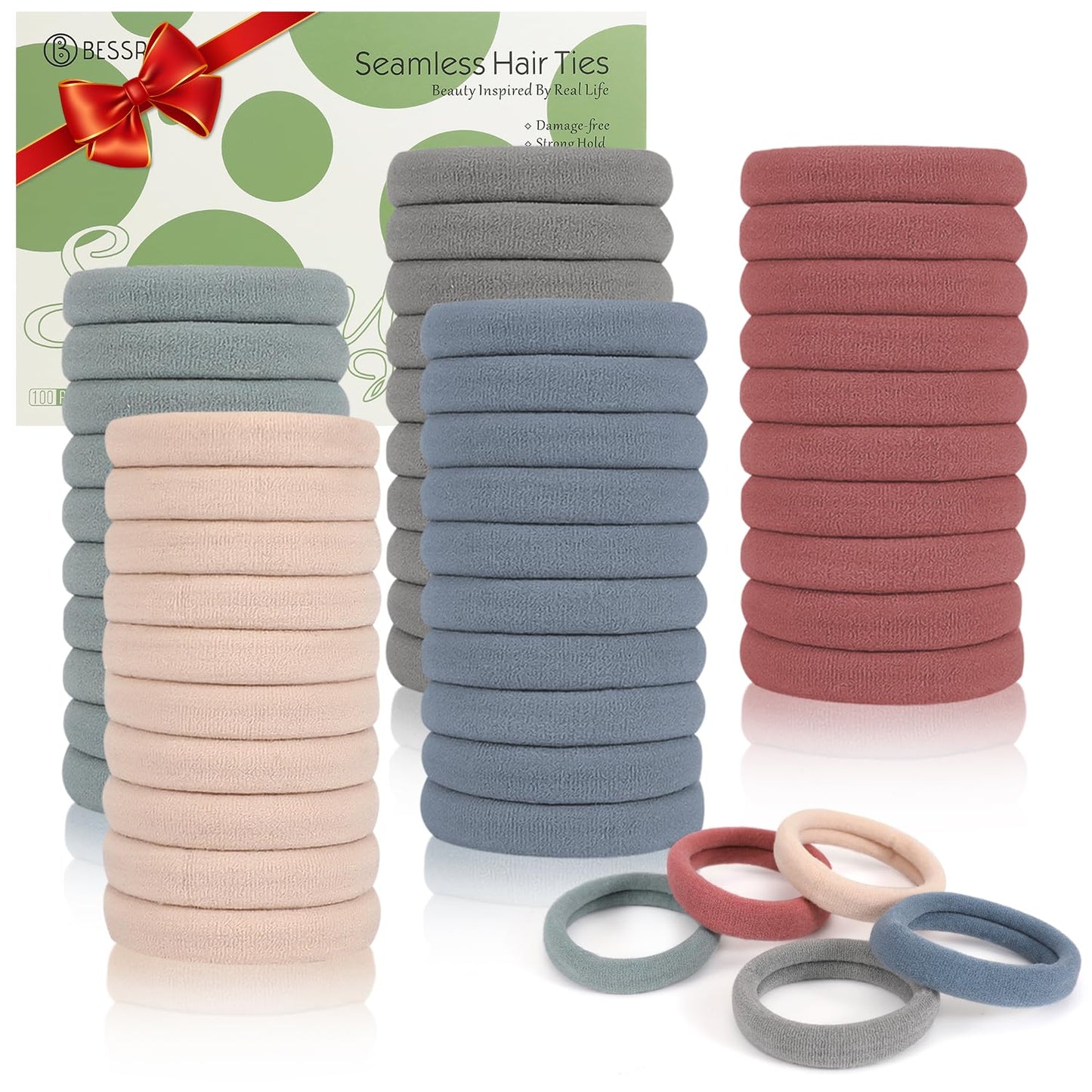Bessrung 100PCS Seamless Elastic Hair Ties - No Damage Ponytail Holders for All Hair Types | Leopard Print