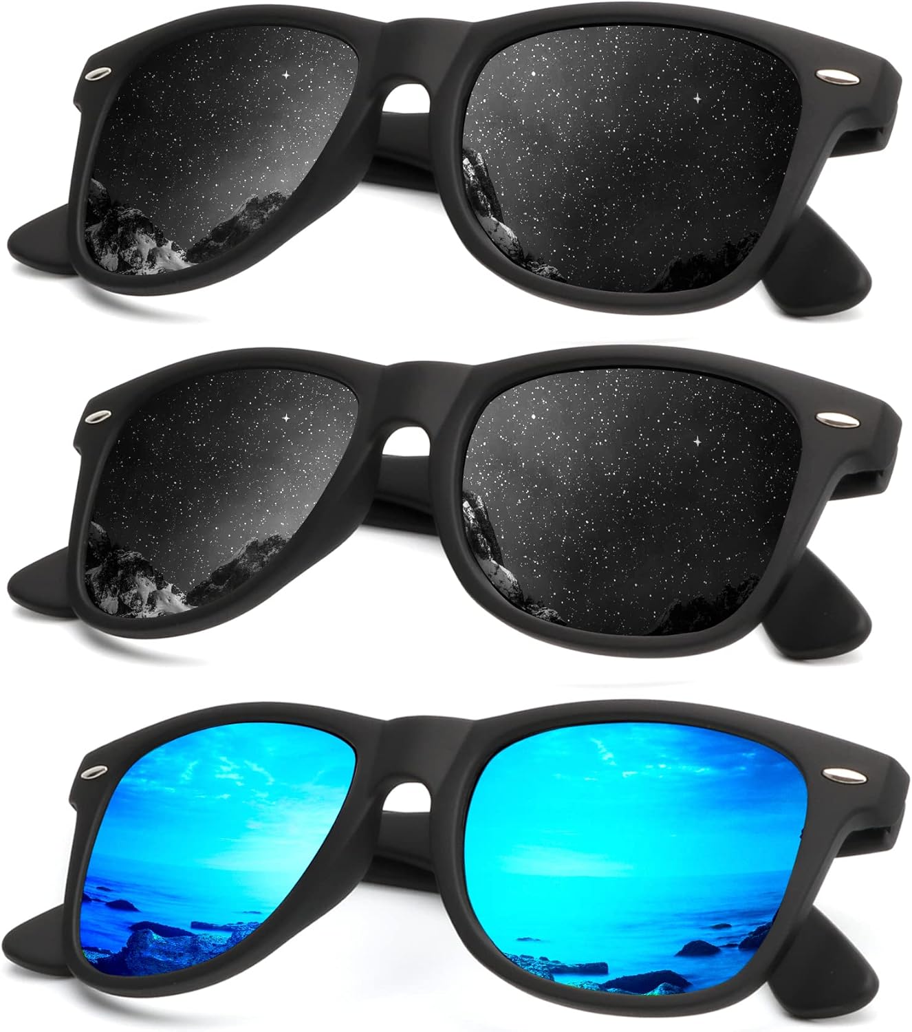 KALIYADI Polarized Sunglasses - Matte Finish, UV Blocking, Color Mirror Lenses | 3-Pack for Men & Women