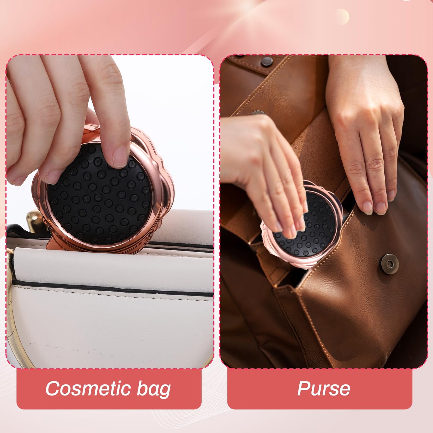 Matwsec 2 Pcs Folding Hair Brush for Women, Rose Gold Small Hair Brush for Purse, Compact Mini Hairbrush with Mirror, Portable Pocket Travel HairBrush for Women Girls Stocking stuffers