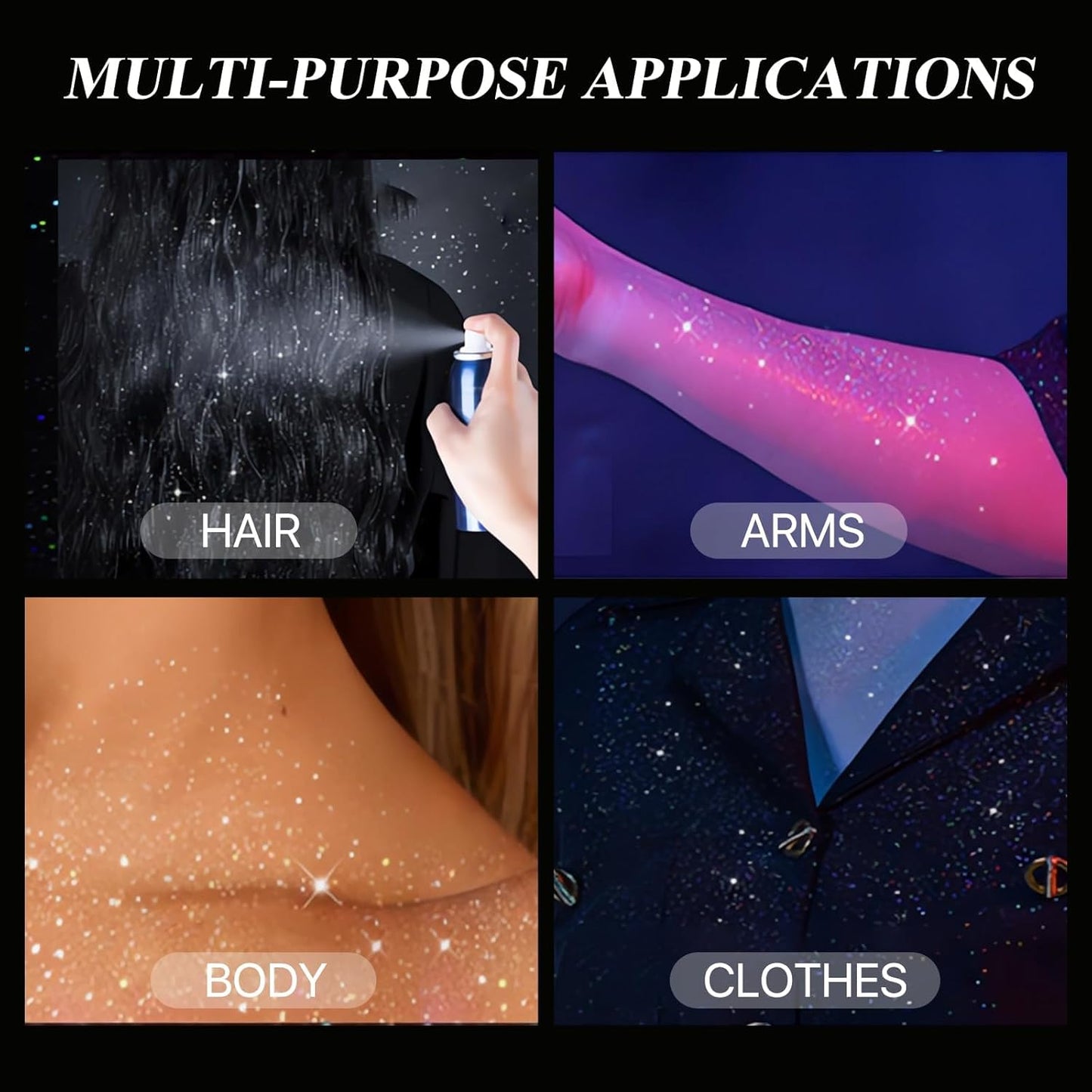 Body Glitter Spray - Long-Lasting Shimmer for Hair & Body | Festival & Rave Makeup, 2.11 Fl Oz