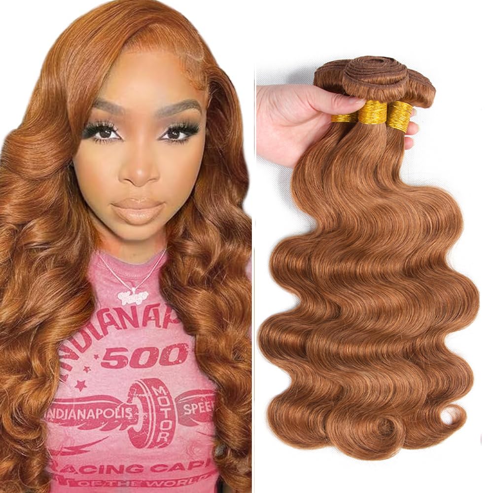 28 30 32 Inch Brown Body Wave Bundle Color #30 Human Hair Bundles Brazilian Virgin Remy 3 Bundles Color #30 Body Wave Bundle Human Hair Extensions